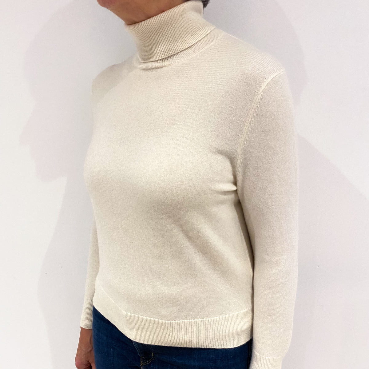 Vanilla Cream Cashmere Polo Neck Jumper Medium