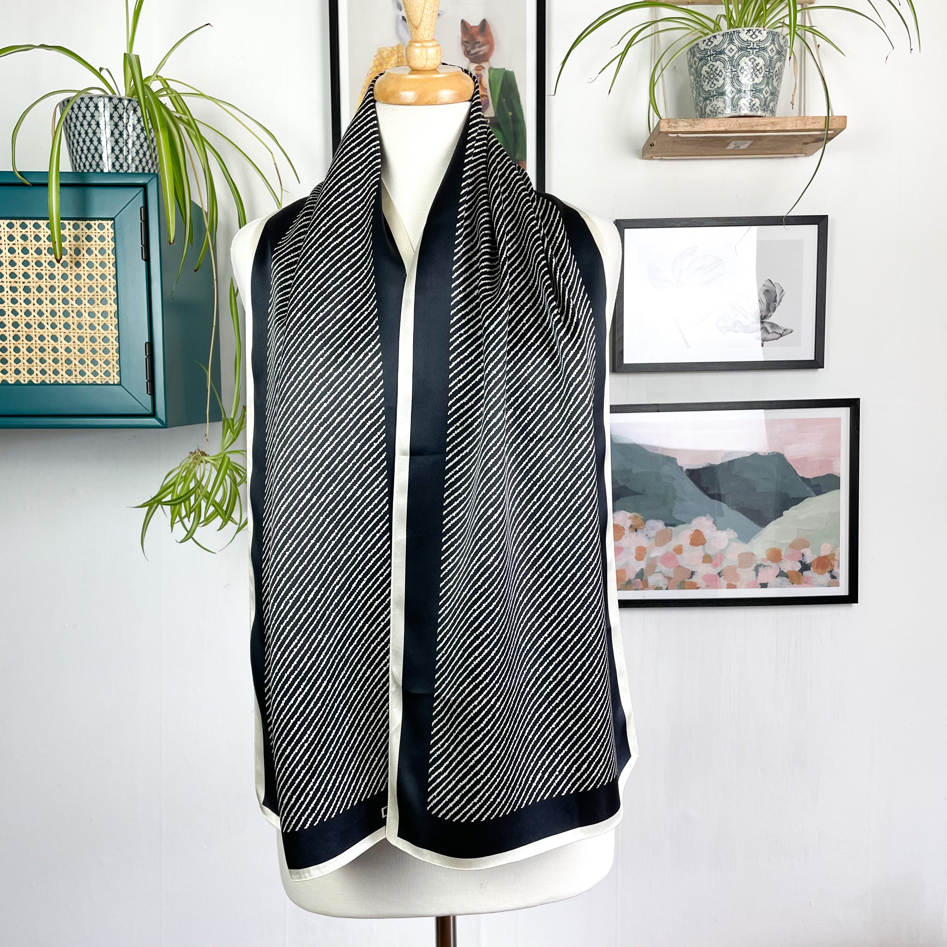 Black and Cream DKNY Long Silk Scarf