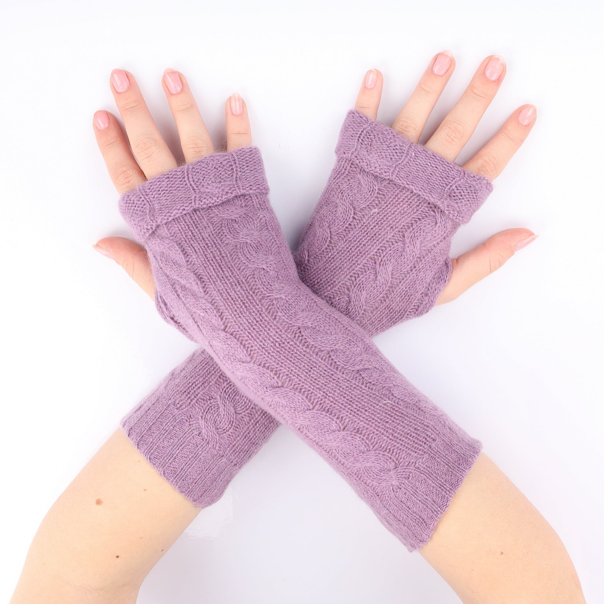 Deep Lilac Cable Knit Fingerless Glove