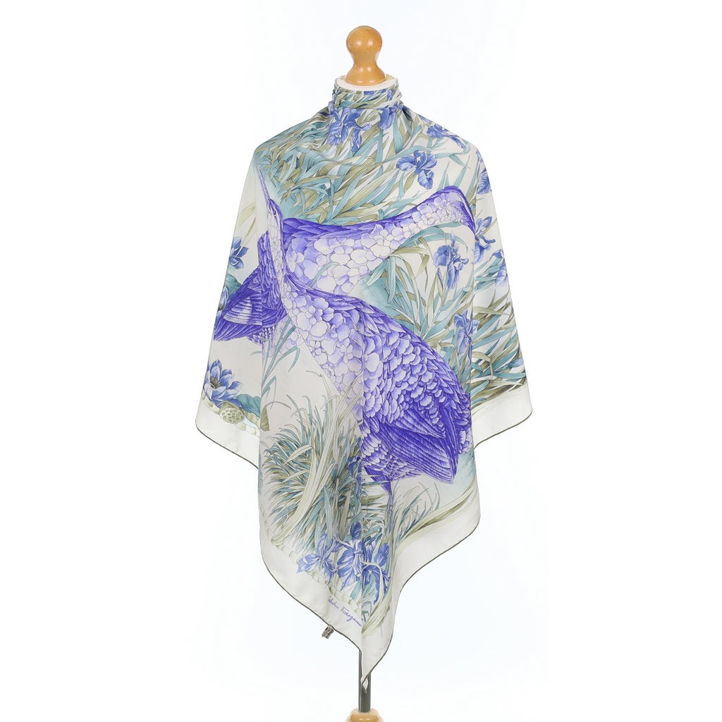 Salvatore Ferragamo Iris and Birds Vintage Silk Scarf