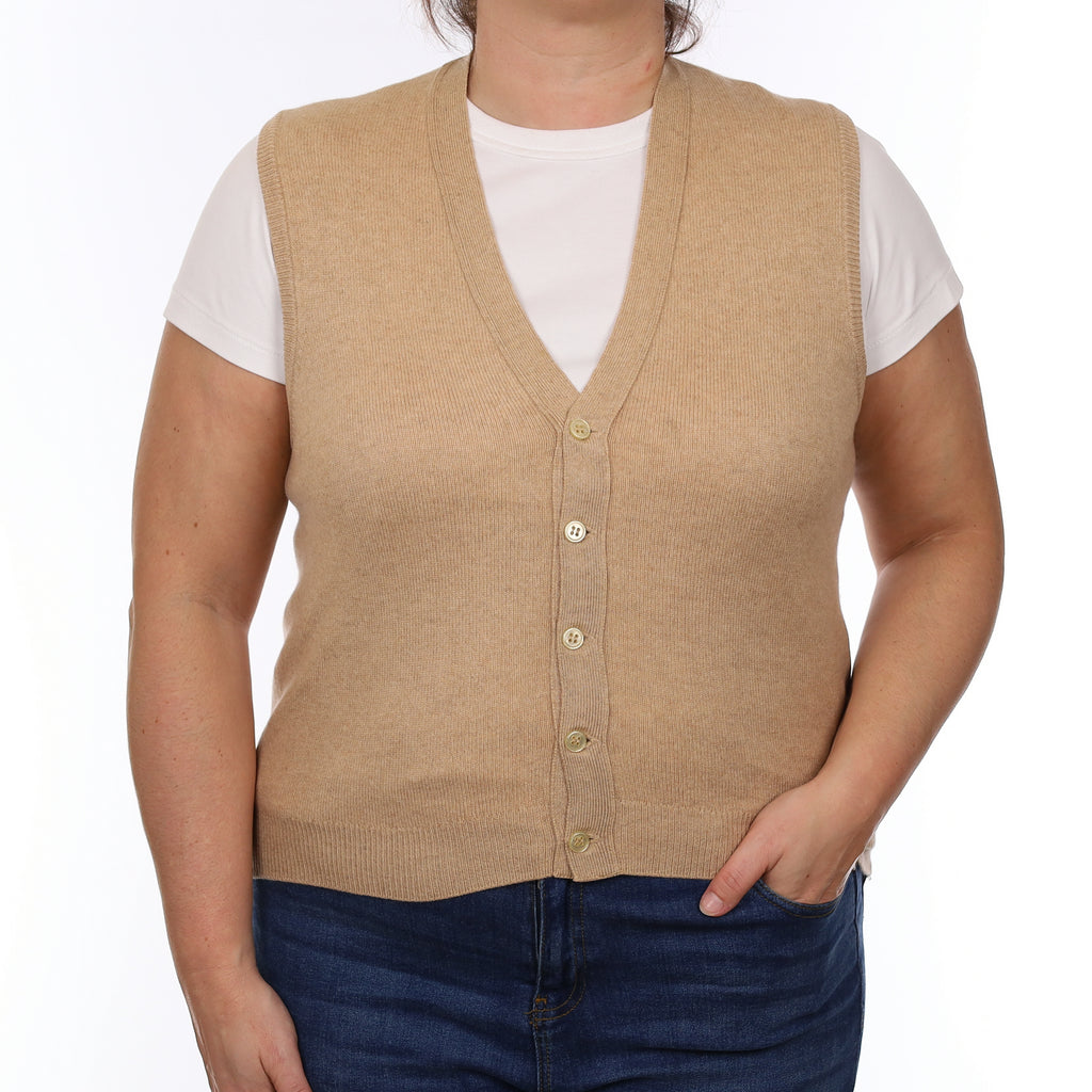 Camel Brown Cashmere V Neck Waistcoat Large