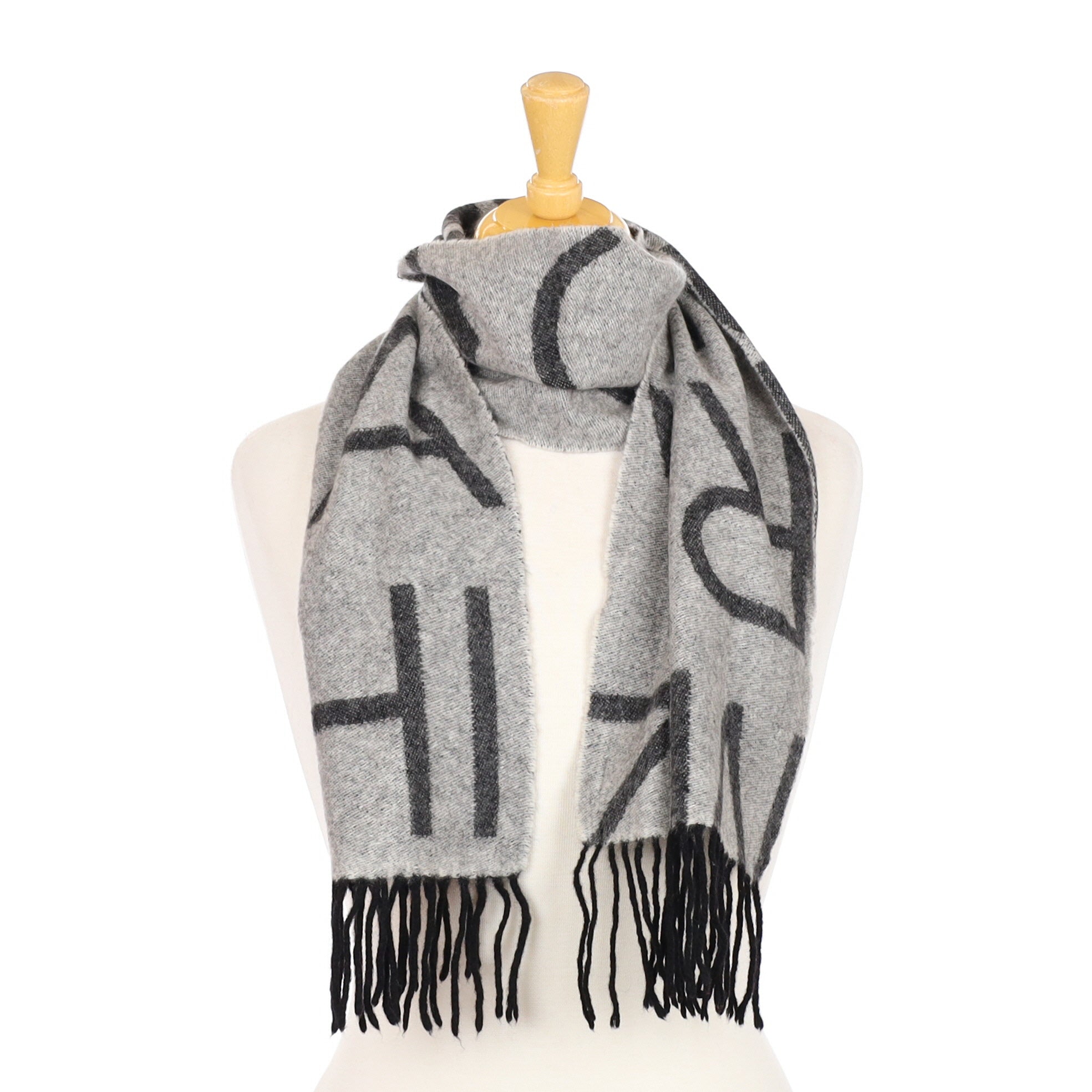 Slate and Ash Grey Letter Patterned Cashmere Woven Scarf