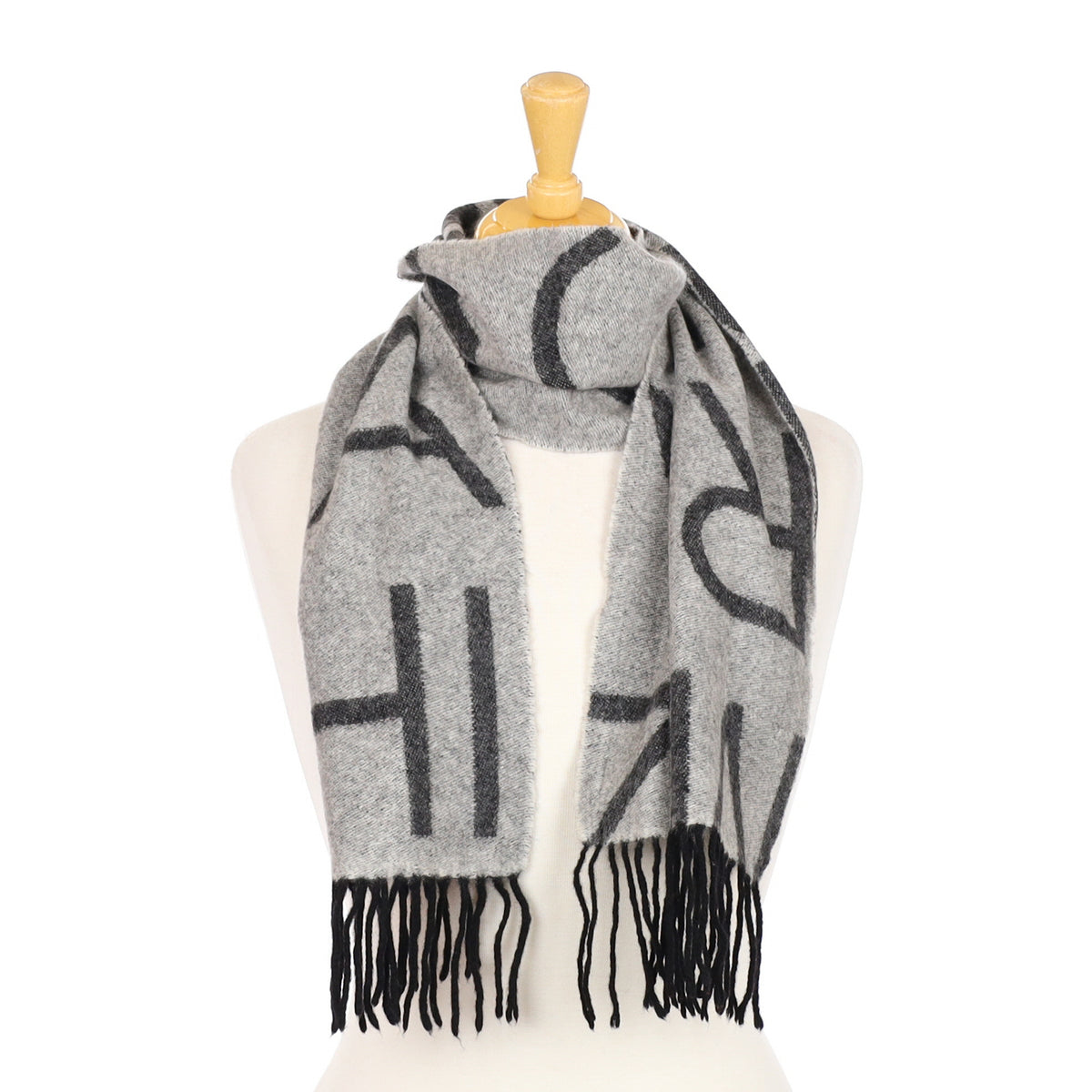 Slate and Ash Grey Letter Patterned Cashmere Woven Scarf