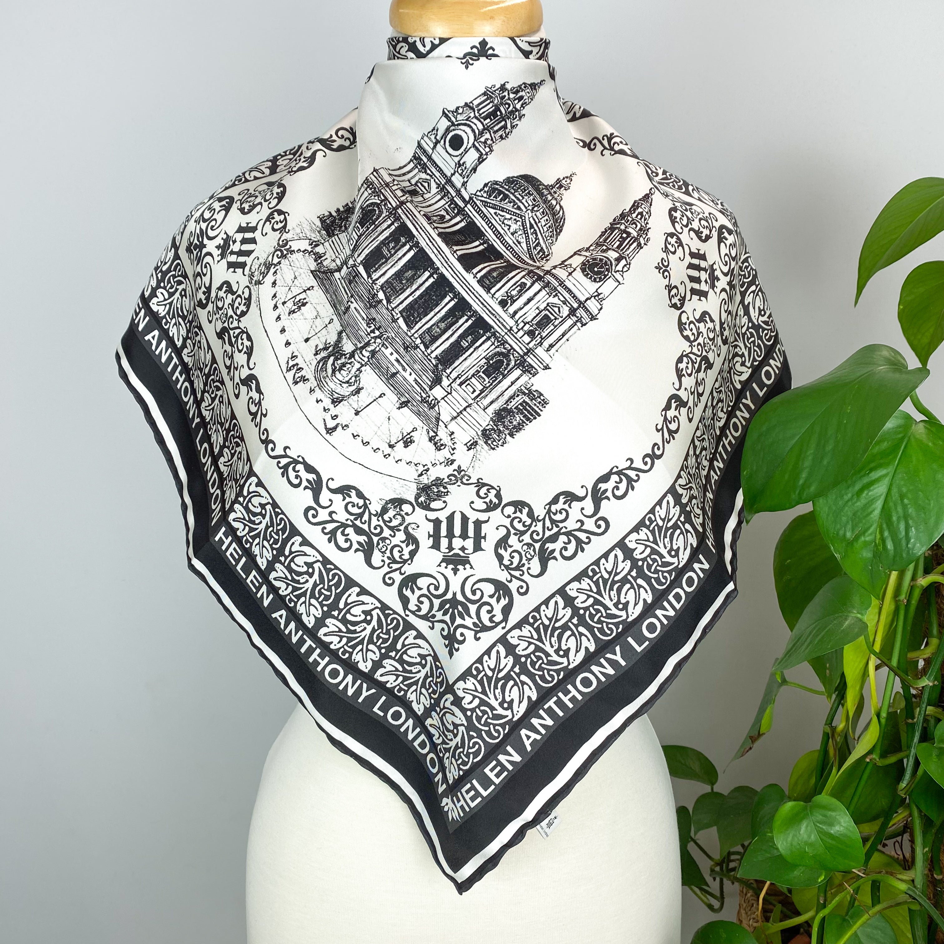 Brand New Helen Anthony Monochrome London Silk Scarf
