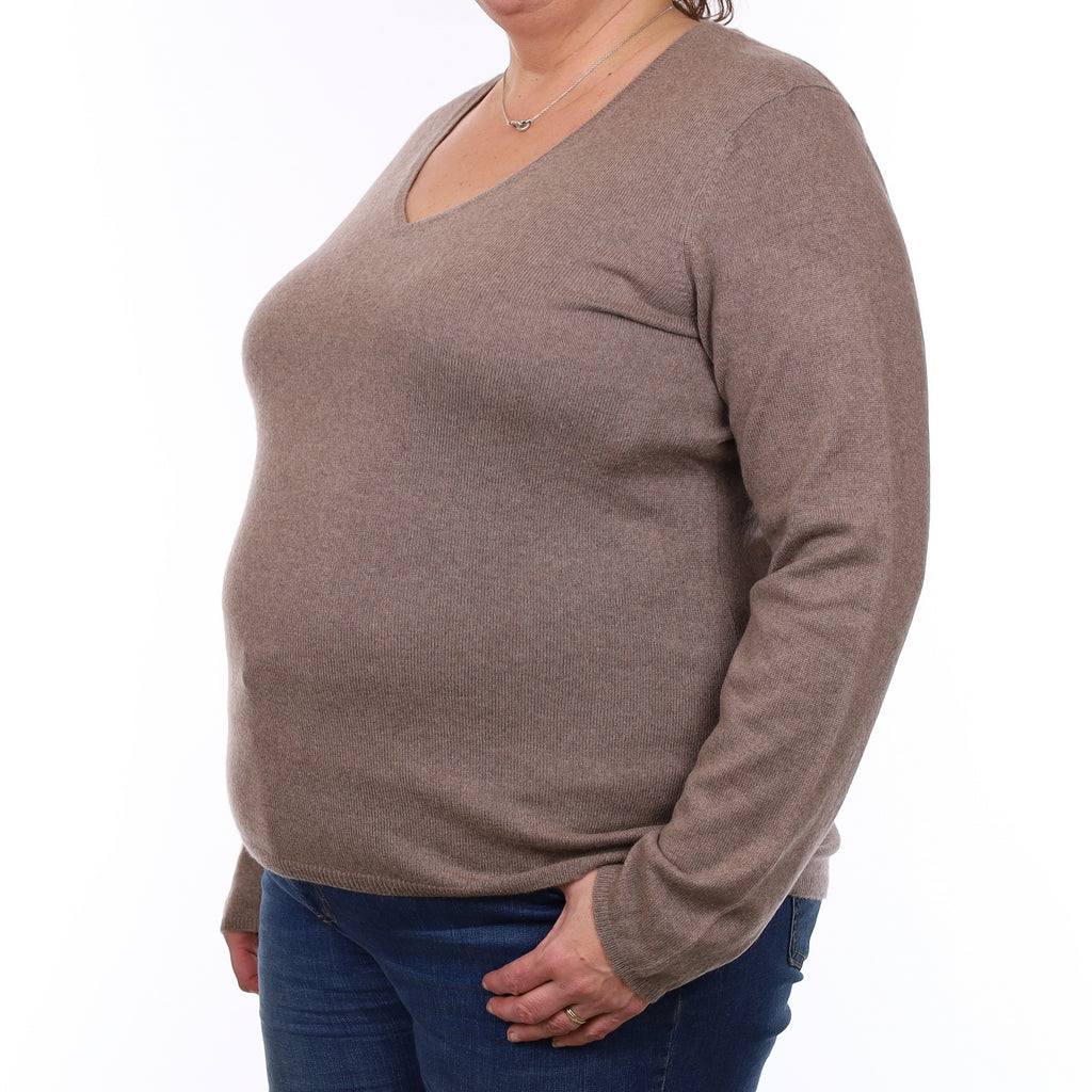 Mocha Brown Cashmere V Neck Jumper Extra Large