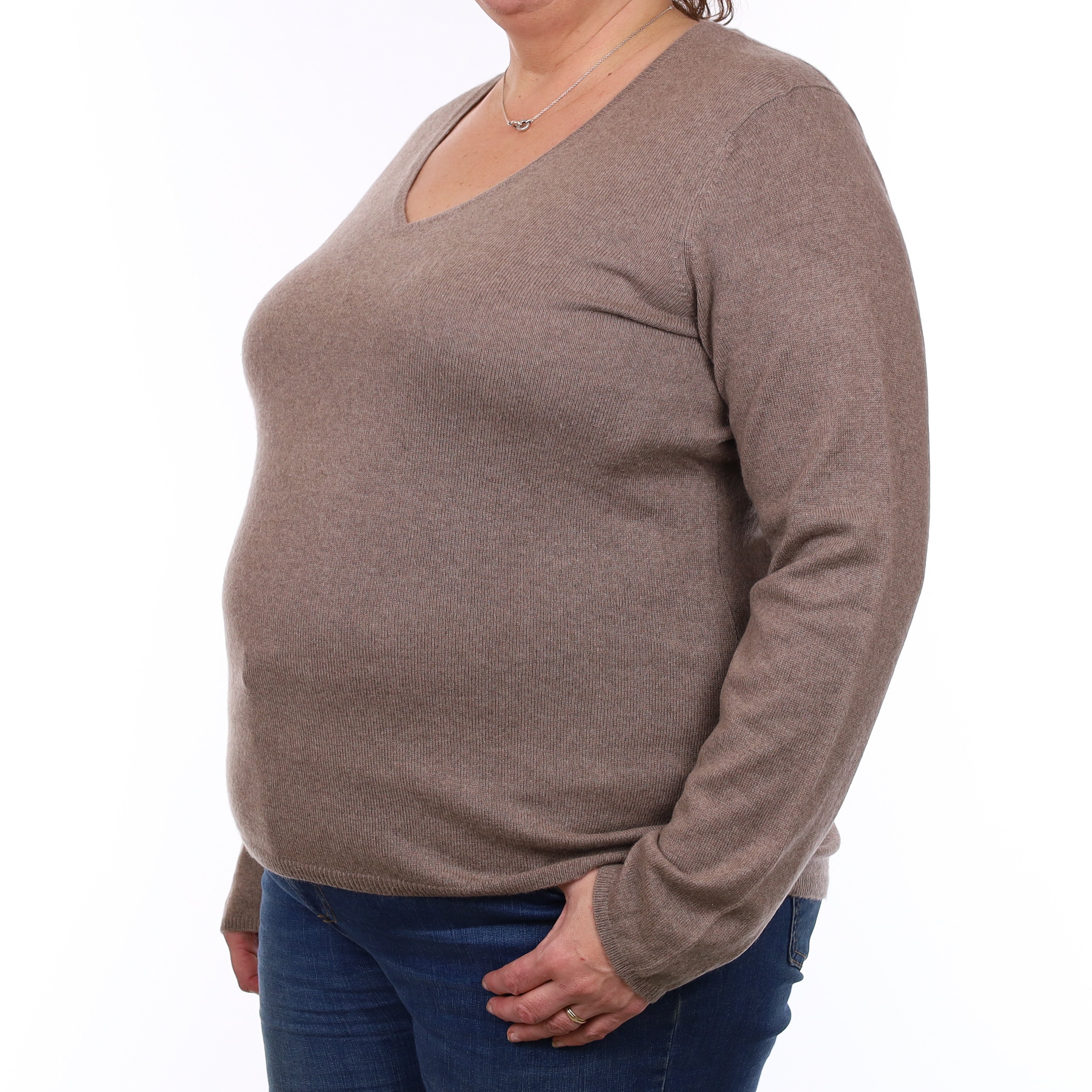 Mocha Brown Cashmere V Neck Jumper Extra Large