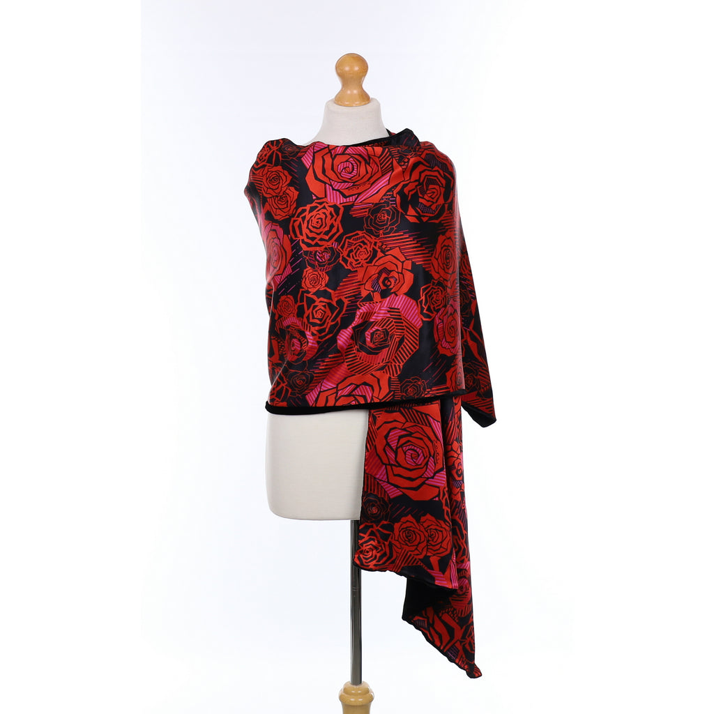 Zandra Rhodes Rose Reversible Velvet Satin Silk Scarf