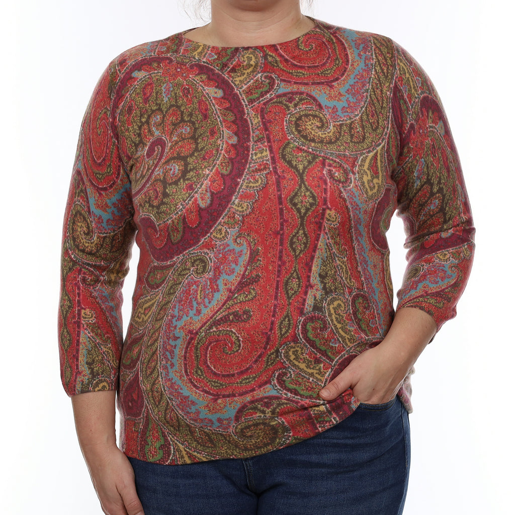 Multicolour Paisley Cashmere Crew Neck Jumper Large