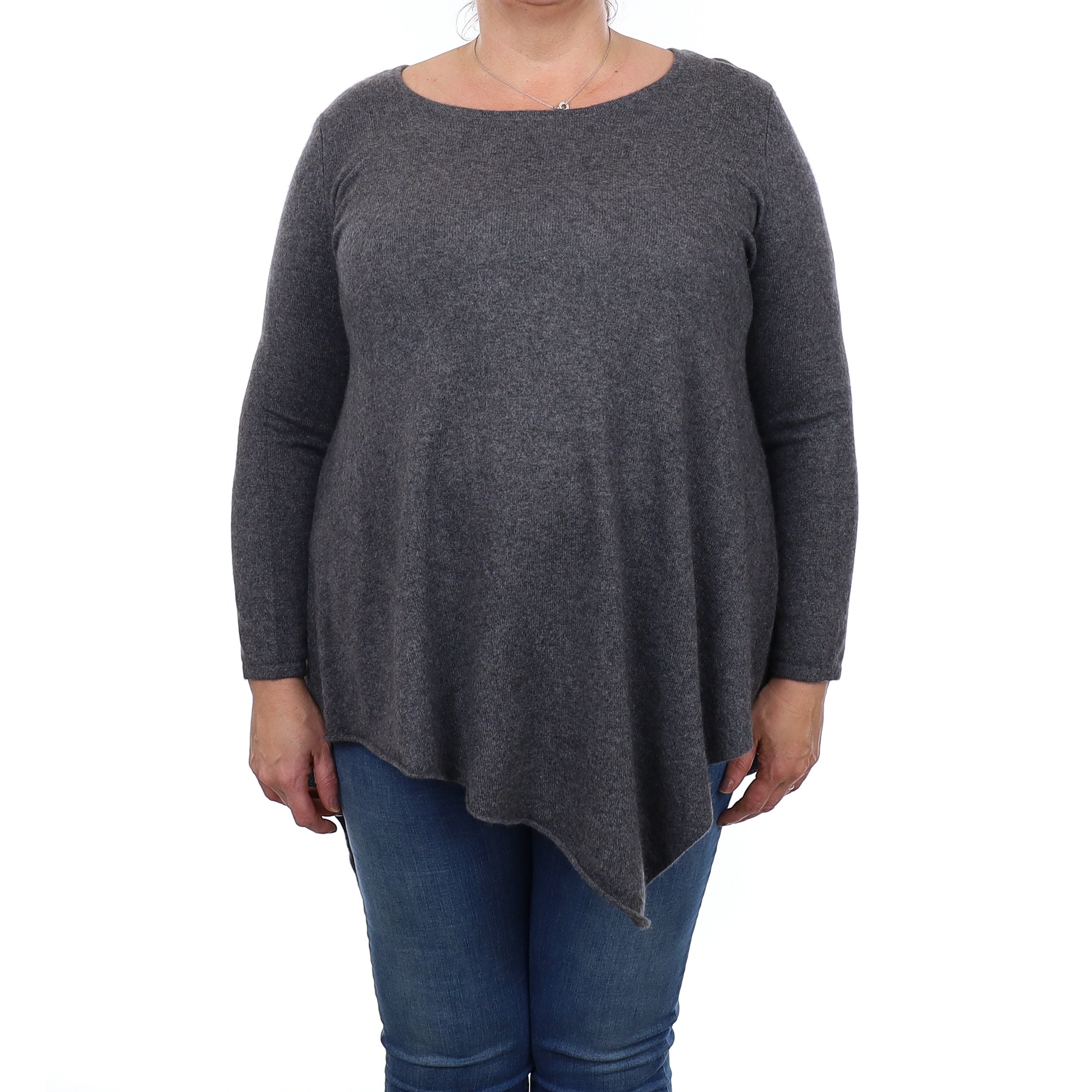 Slate Grey Cashmere Asymmetric Crew Neck Jumper Extra Large