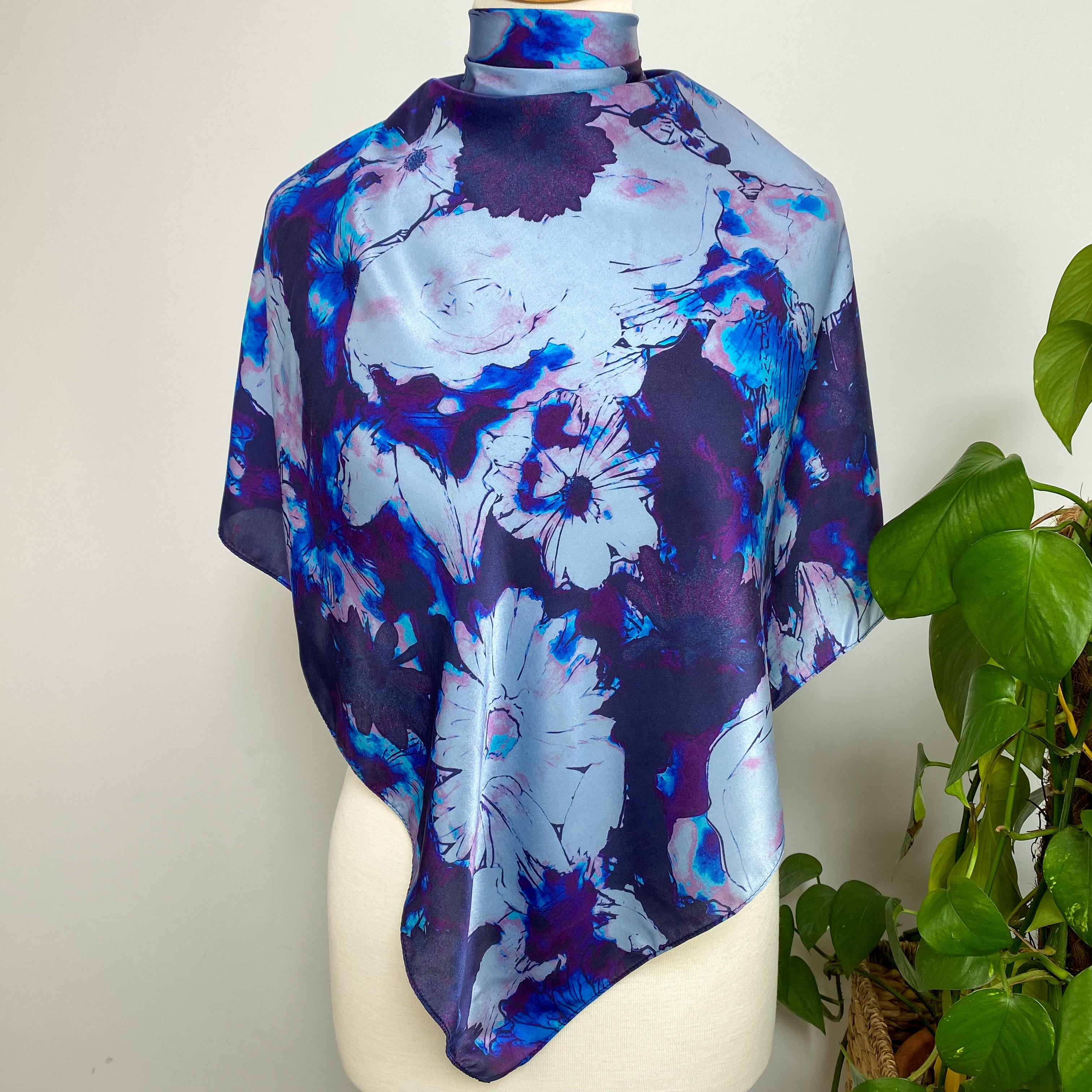 Modern Purple Abstract Silk Scarf