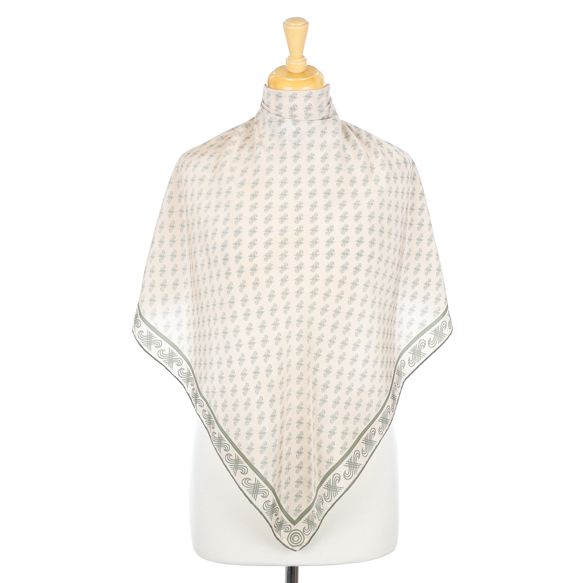 Jaeger Khaki and Cream Vintage Silk Scarf