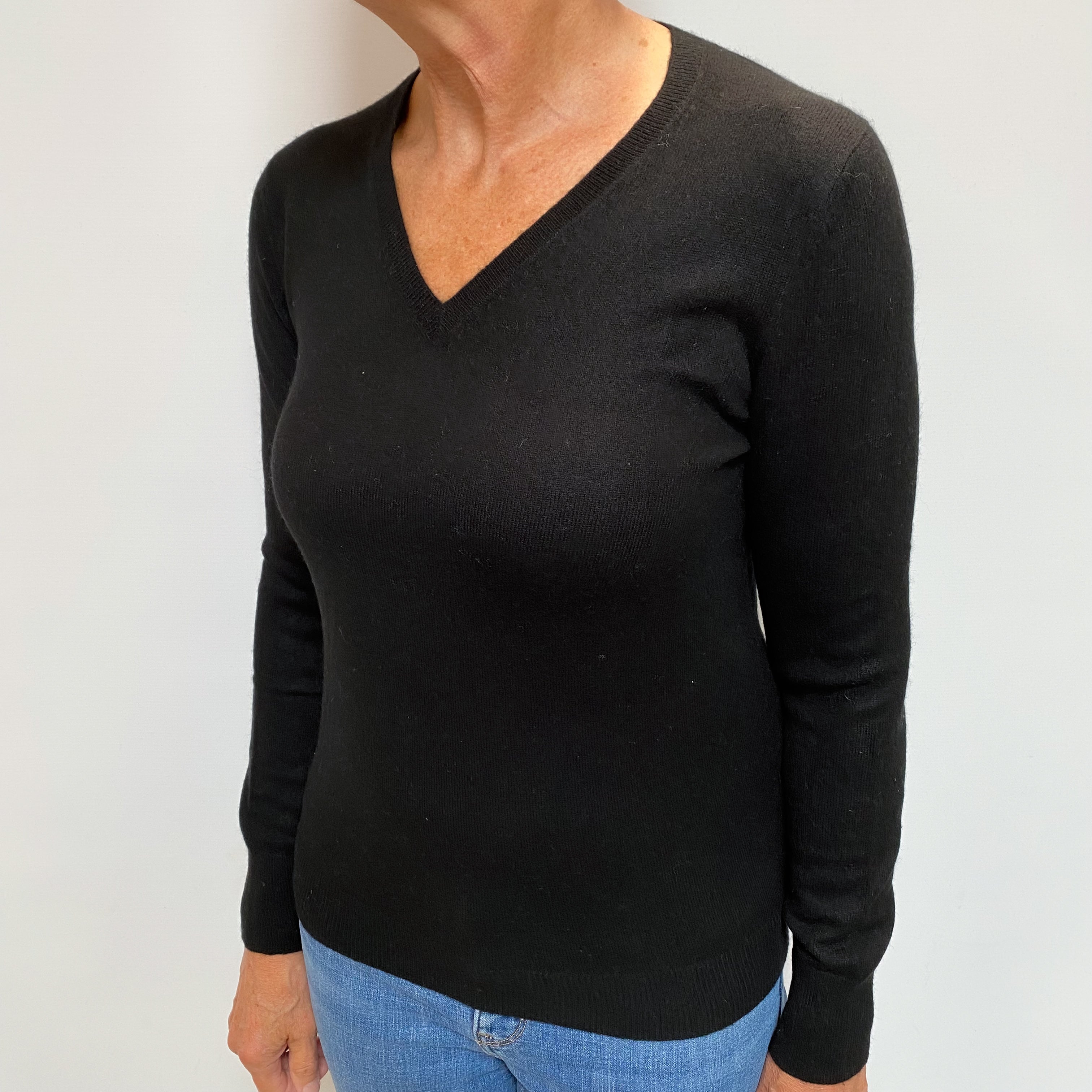 Black Cashmere V Neck Jumper Medium