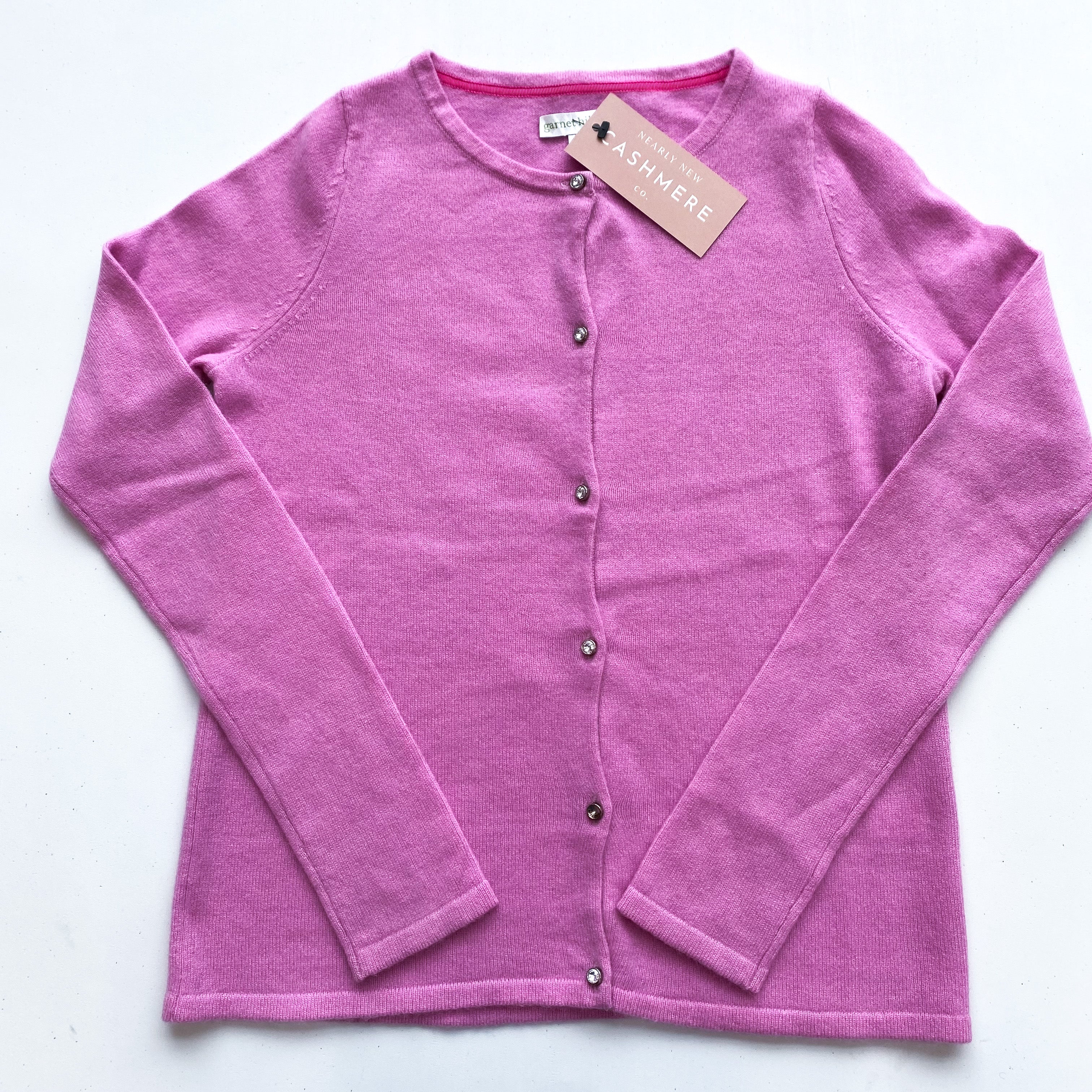 Children’s Sweet Pea Pink Cashmere Crew Neck Cardigan Age 11-12