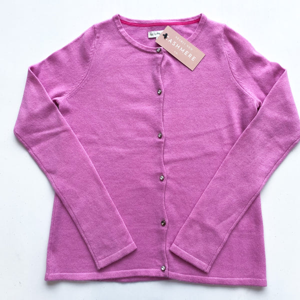 Children’s Sweet Pea Pink Cashmere Crew Neck Cardigan Age 11-12