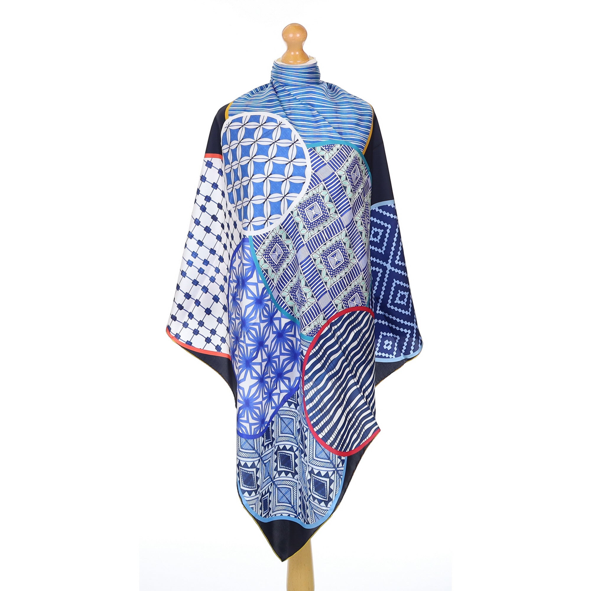 Brand New Italian Blue Patterned Silk Scarf