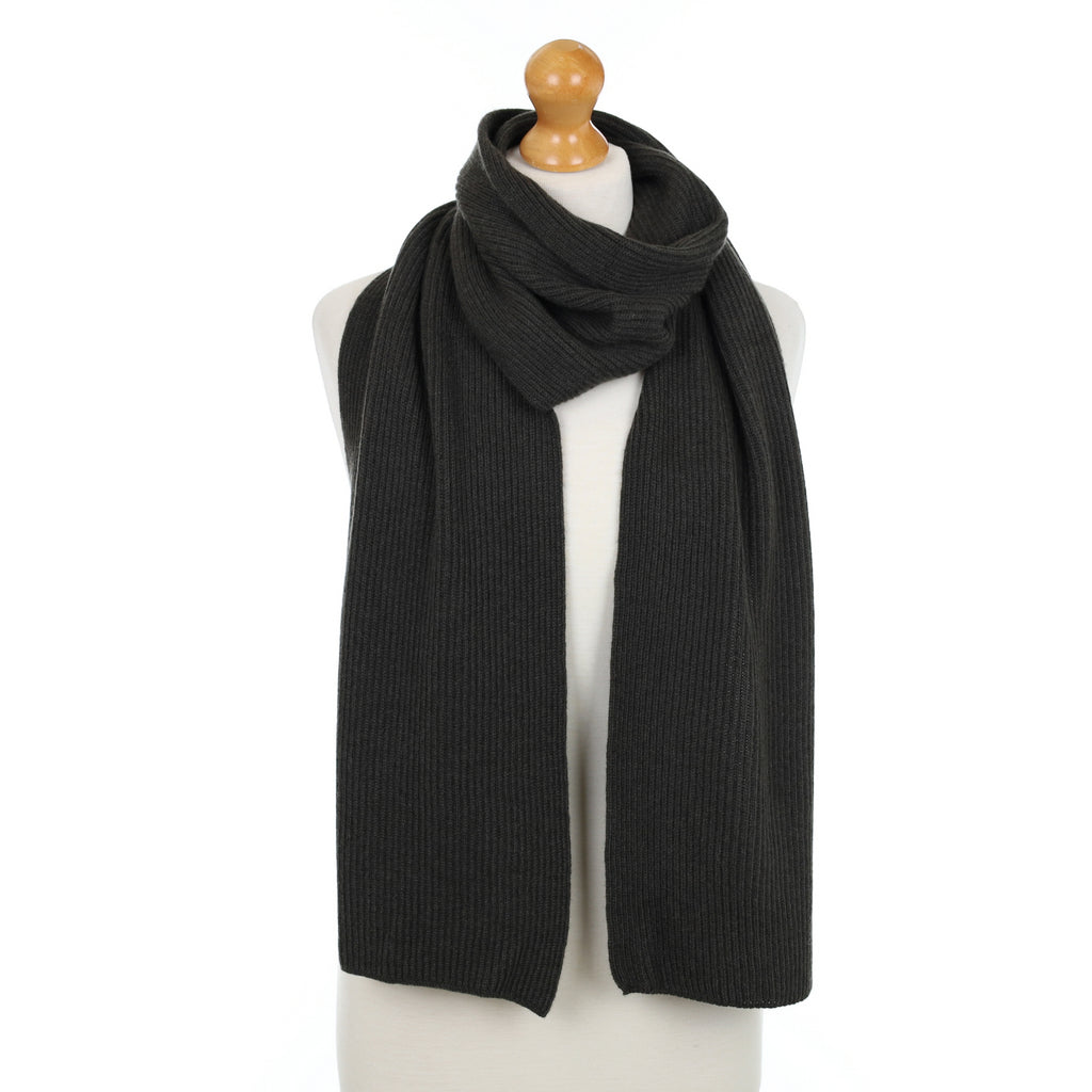 Brand New Scottish Deep Khaki Rib Cashmere Scarf