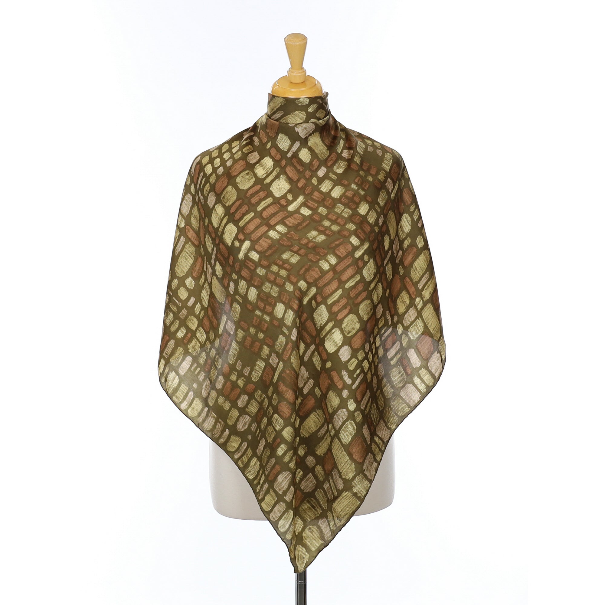 Italian Green Patterned Vintage Silk Scarf