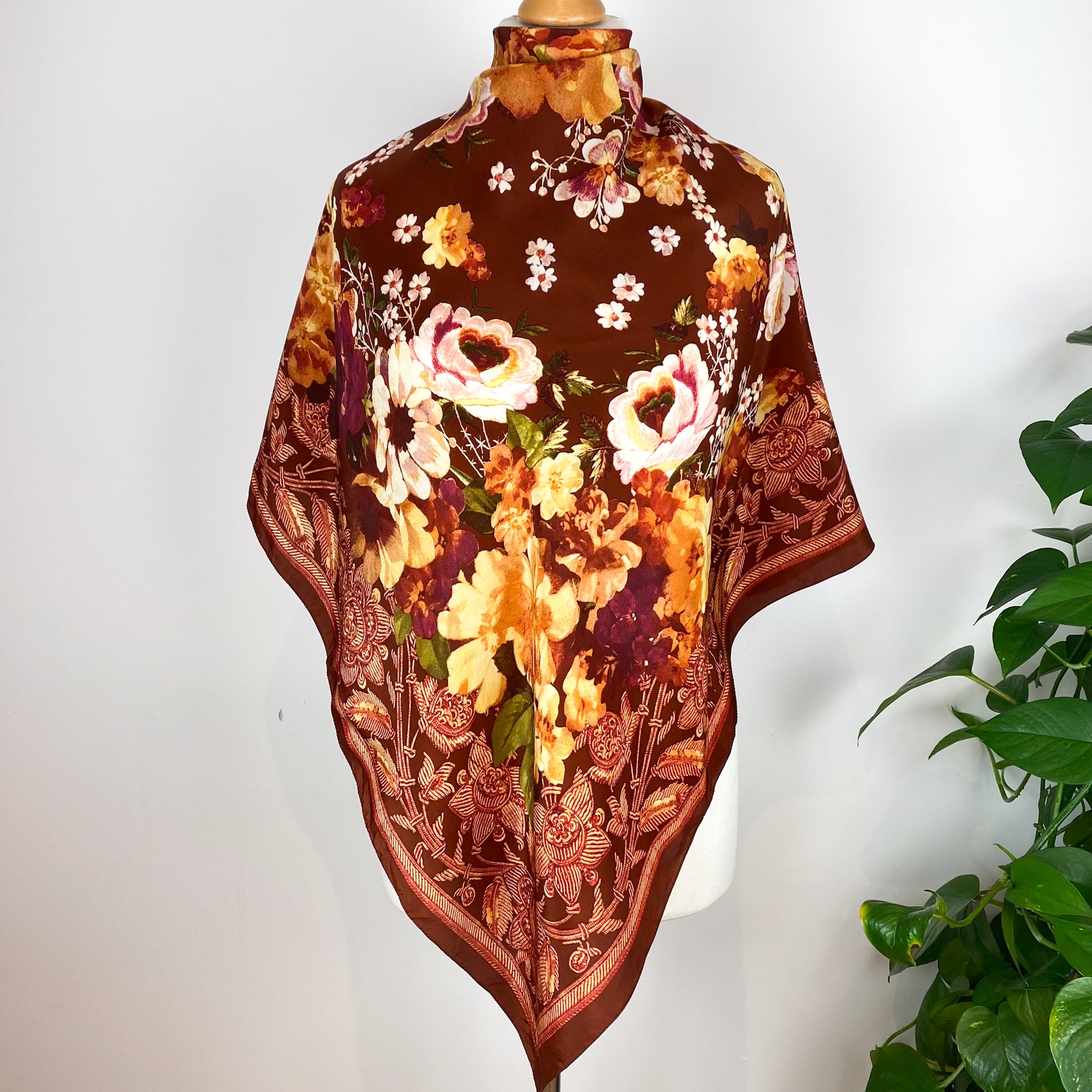 Autumnal Coloured Floral Italian Silk Scarf