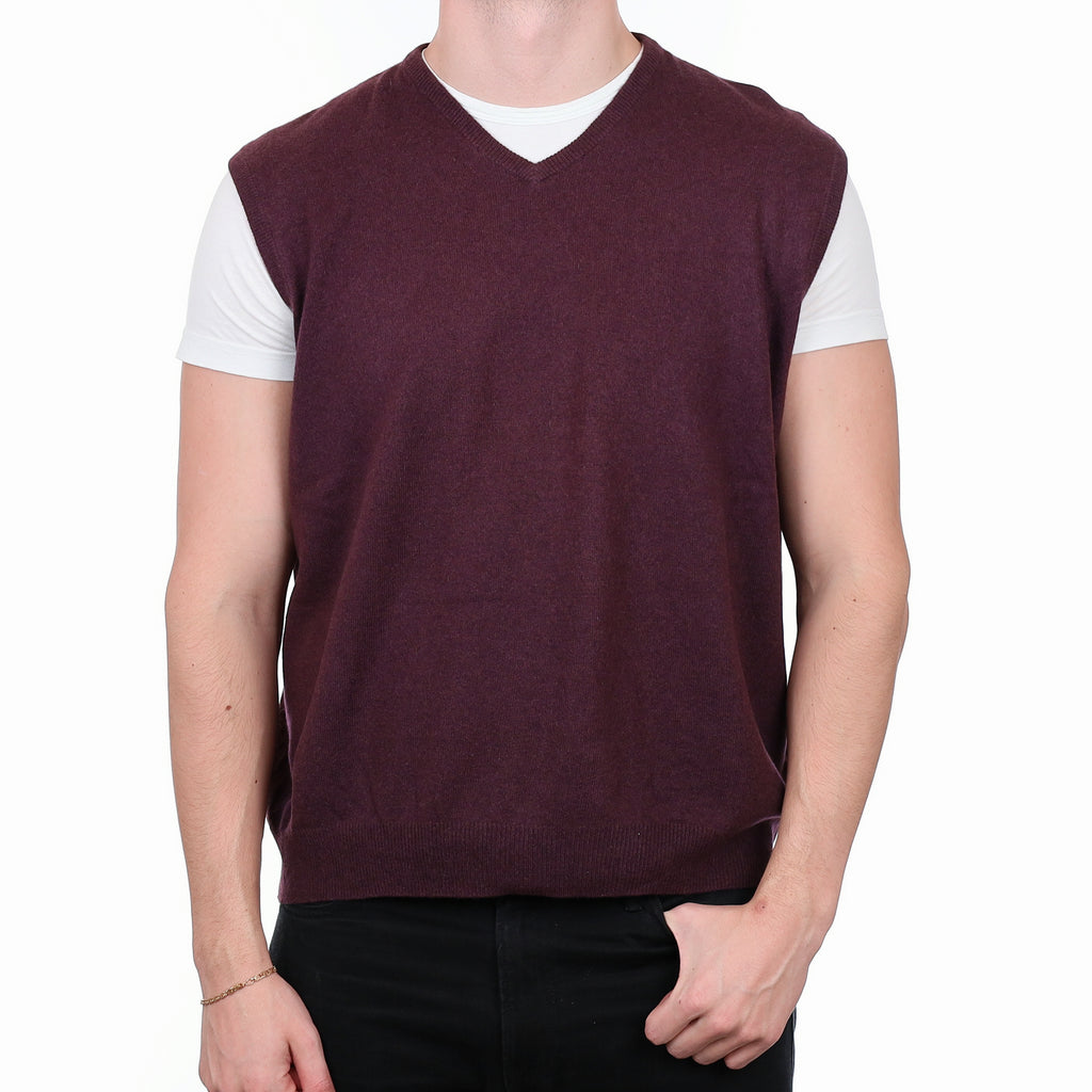 Men’s Aubergine Purple Cashmere V Neck Tank Top XXL