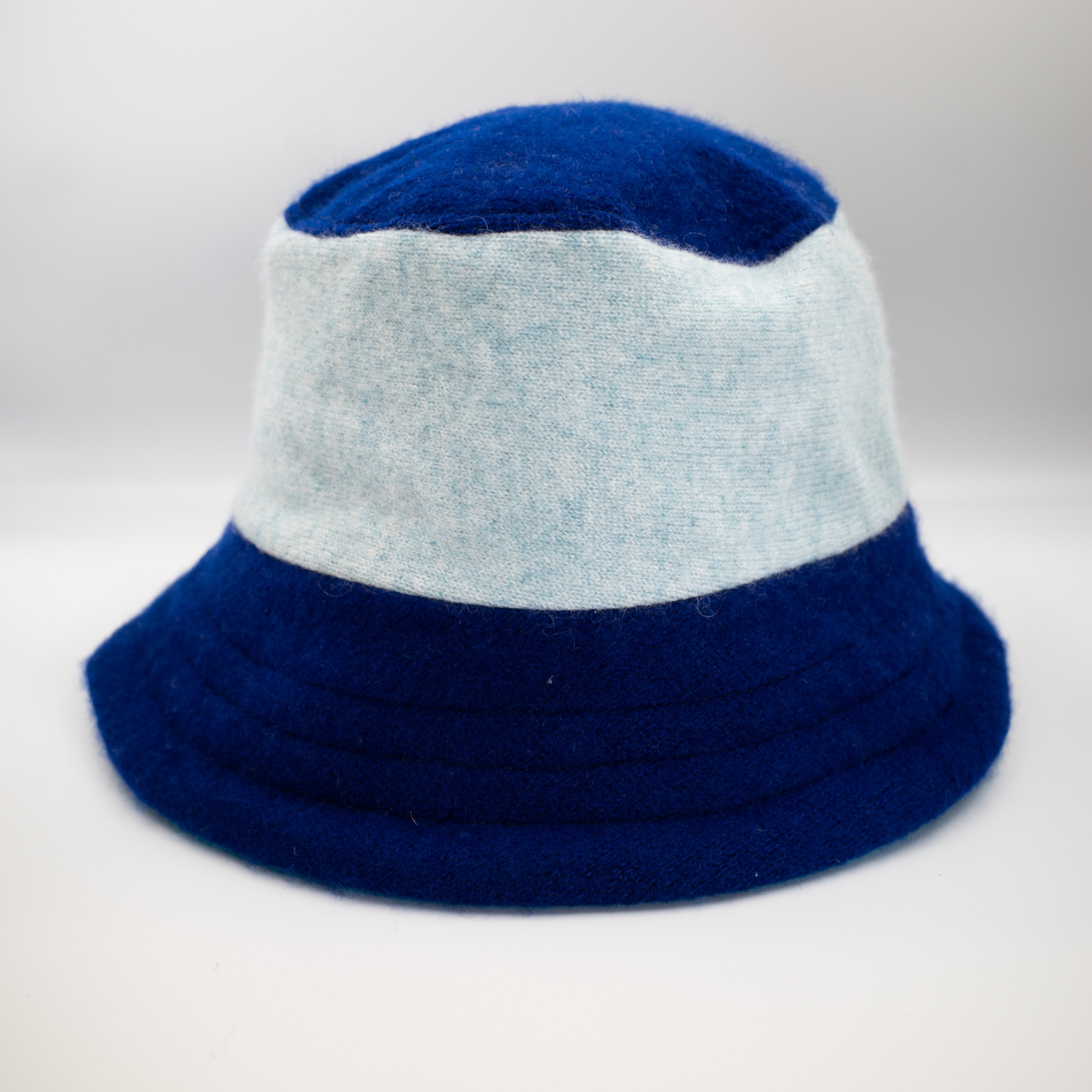 French Navy and Opal Reversible Cashmere Bucket Hat Large