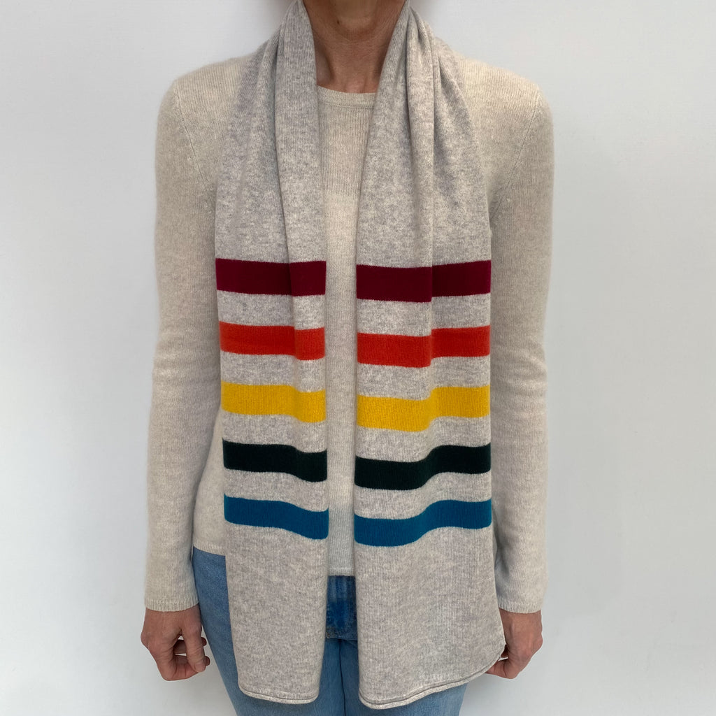 Smoke Grey Colourful Stripe Cashmere Scarf