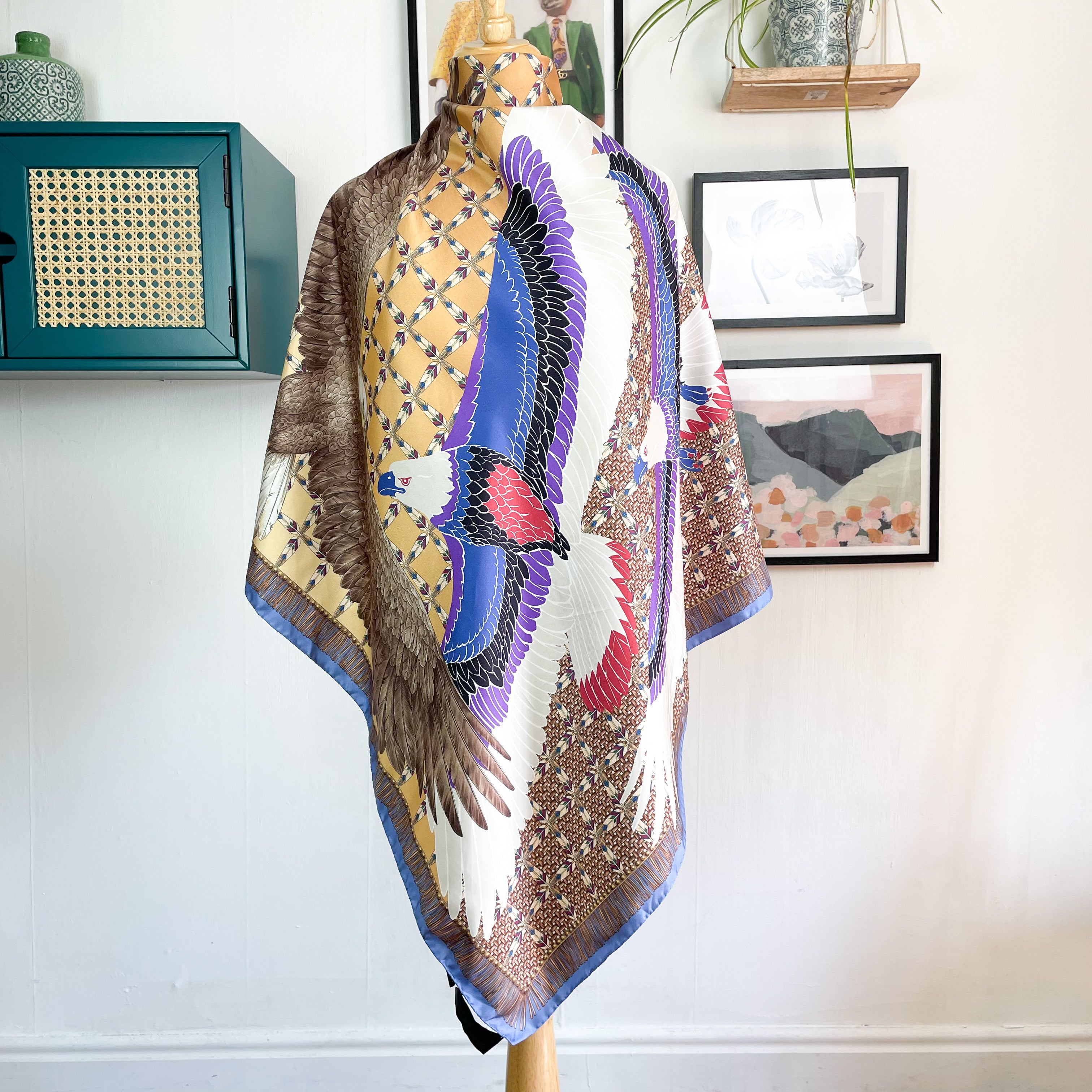 Stunning Bird Design Large Italian Silk Scarf