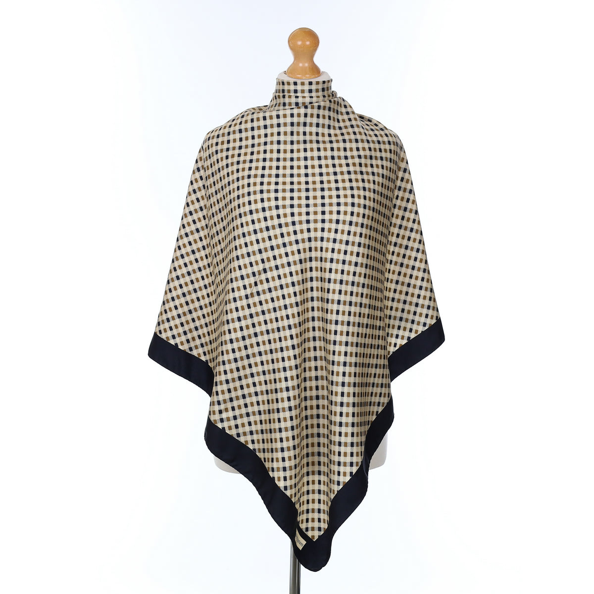 Aquascutum Black And Tan Checked Vintage Silk Scarf