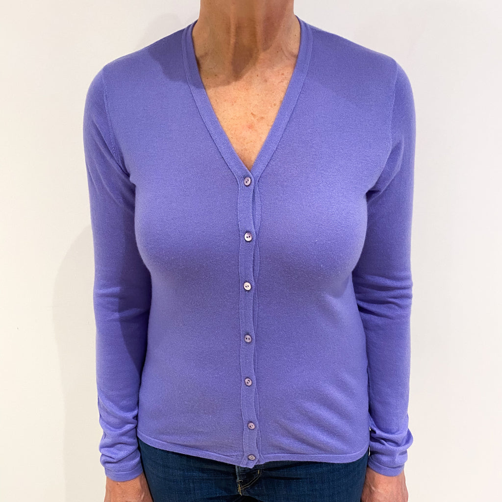 Lavender Purple Fine Knit Cashmere V Neck Cardigan Medium