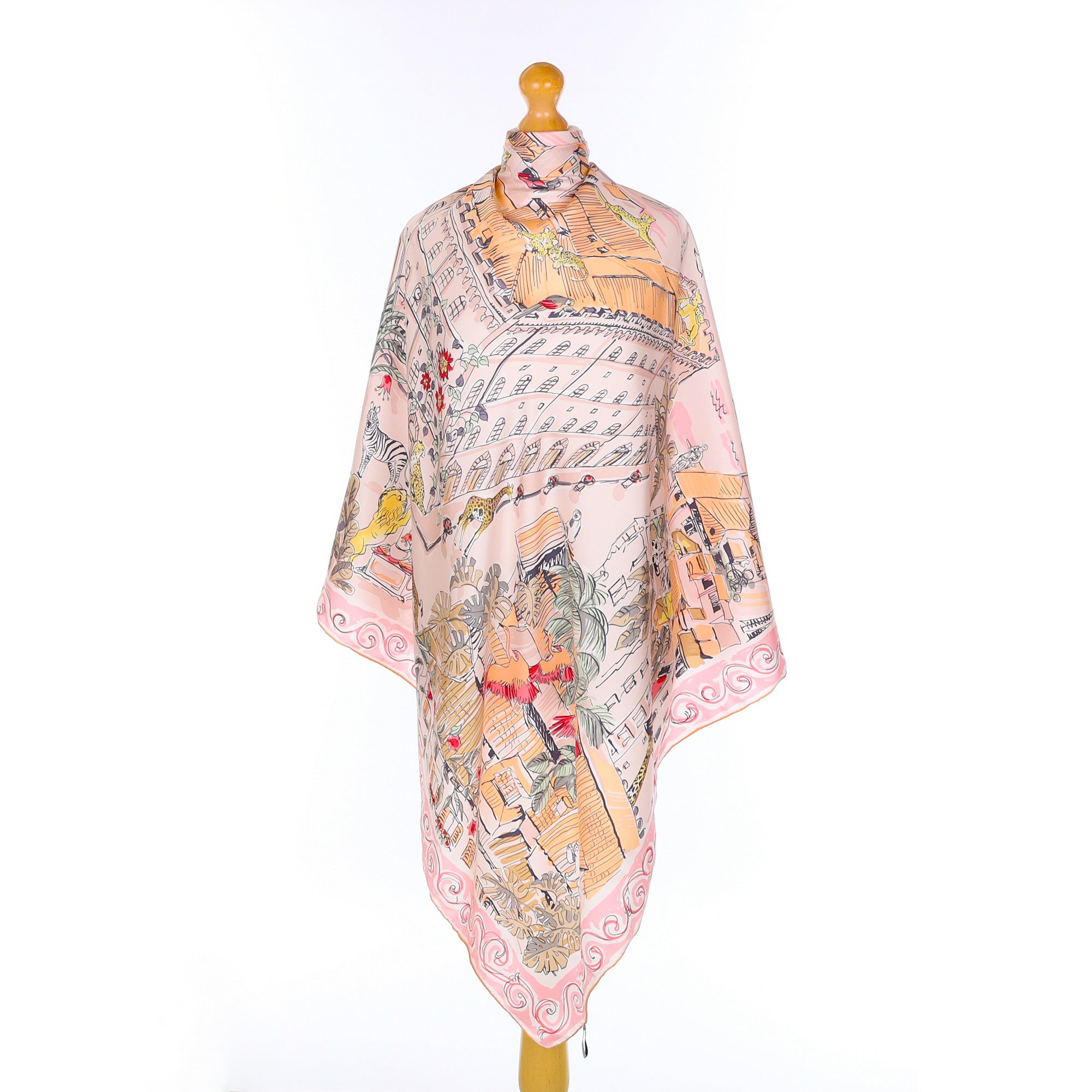 Salvatore Ferragamo Pink City Scape Silk Scarf