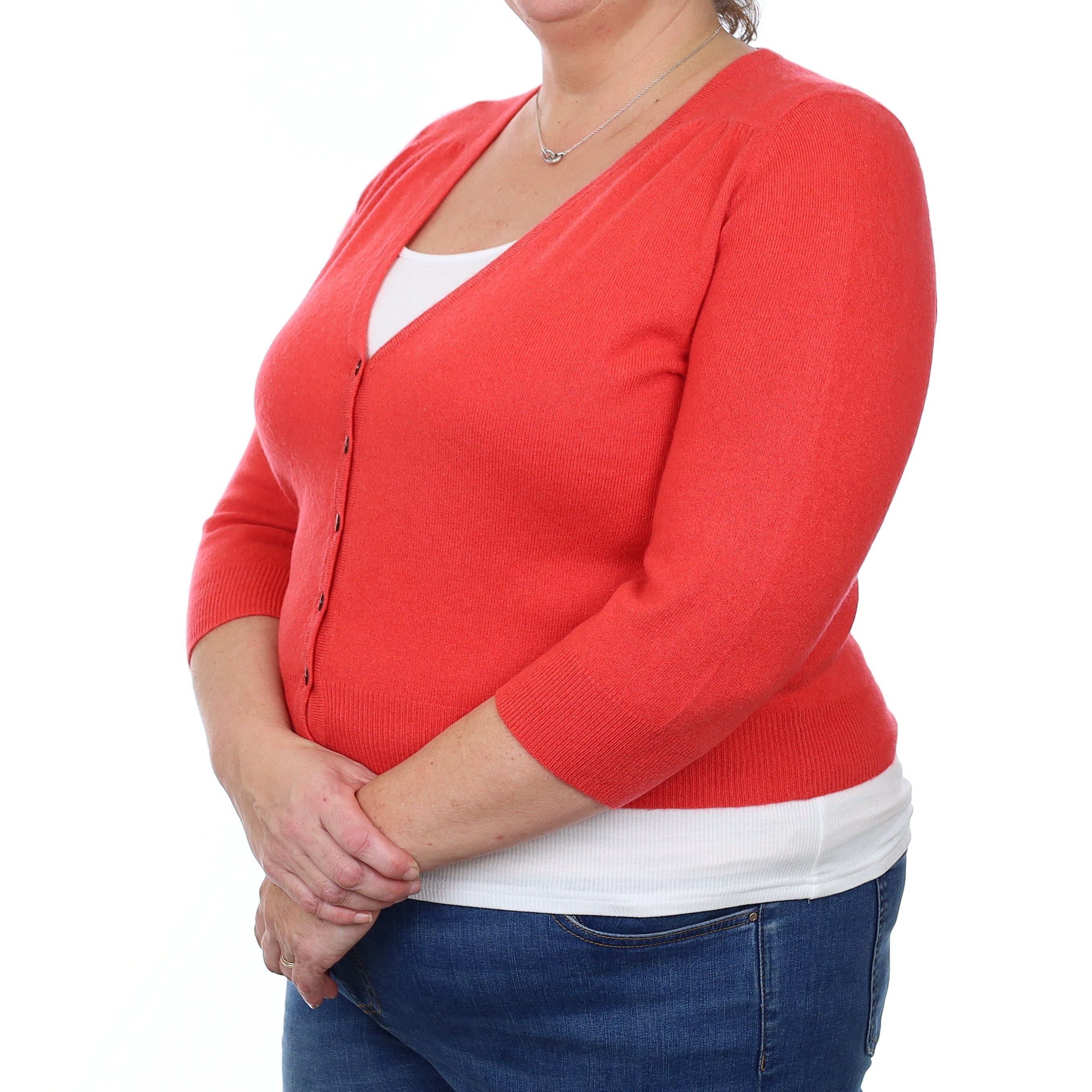 Deep Coral Orange Cashmere Cropped V Neck Cardigan XL