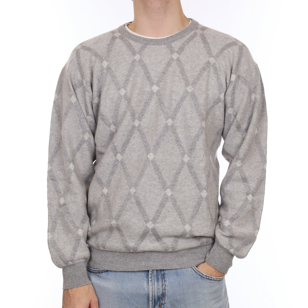 Men's Scottish Scott & Charters Grey Patterned Cashmere Crew Neck Jumper Large