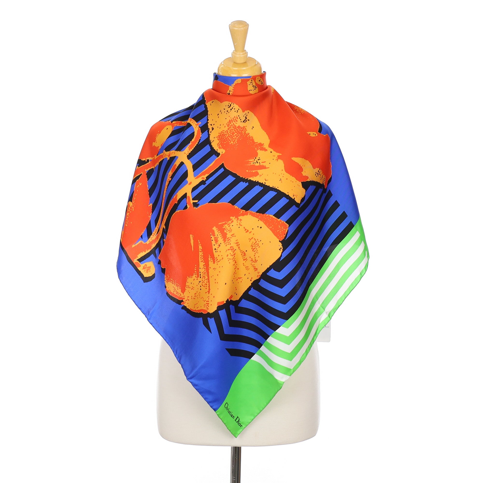 Brand New Christian Dior Blue & Orange Silk Scarf
