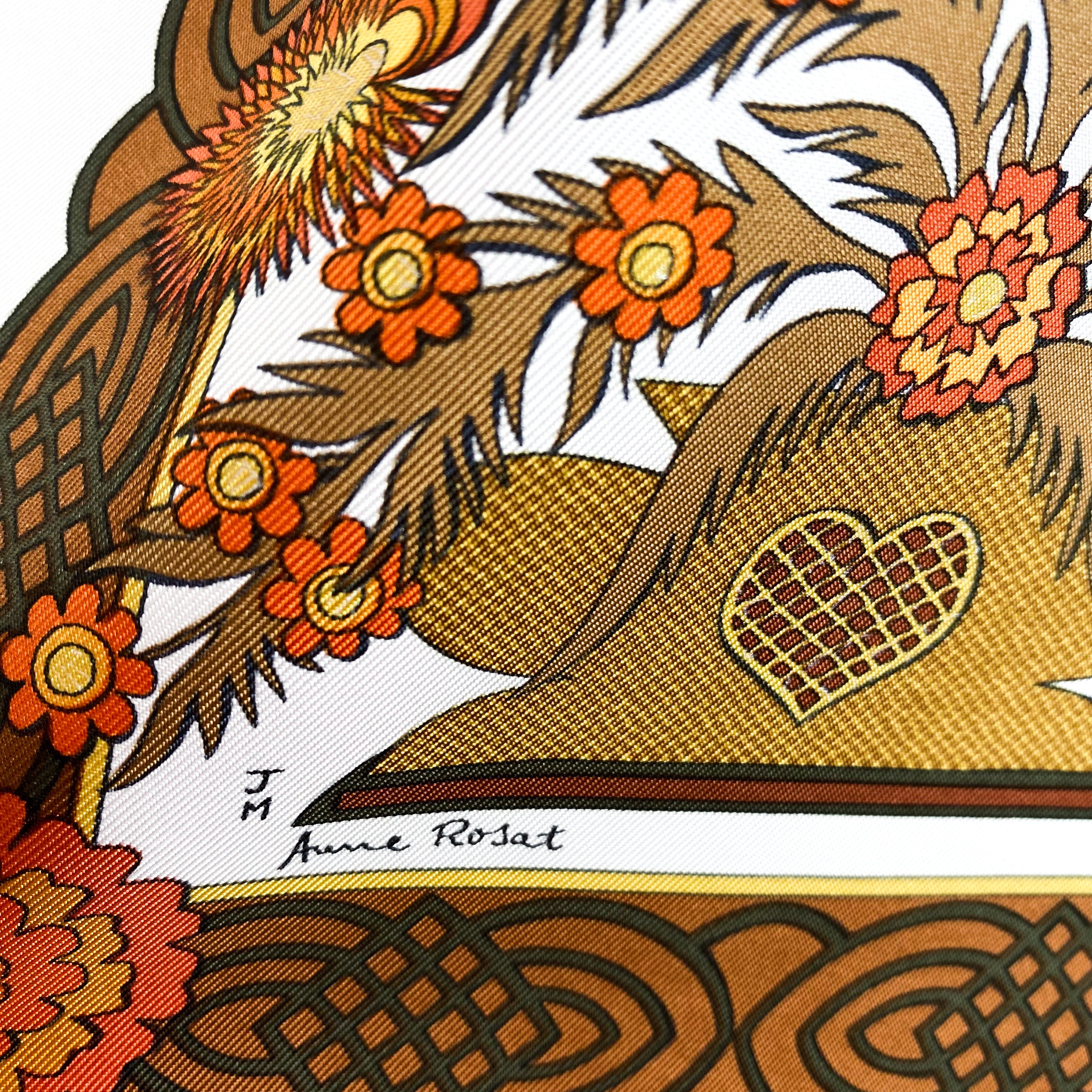 Boxed Hermes Decoupages 1997 Designer Silk Scarf