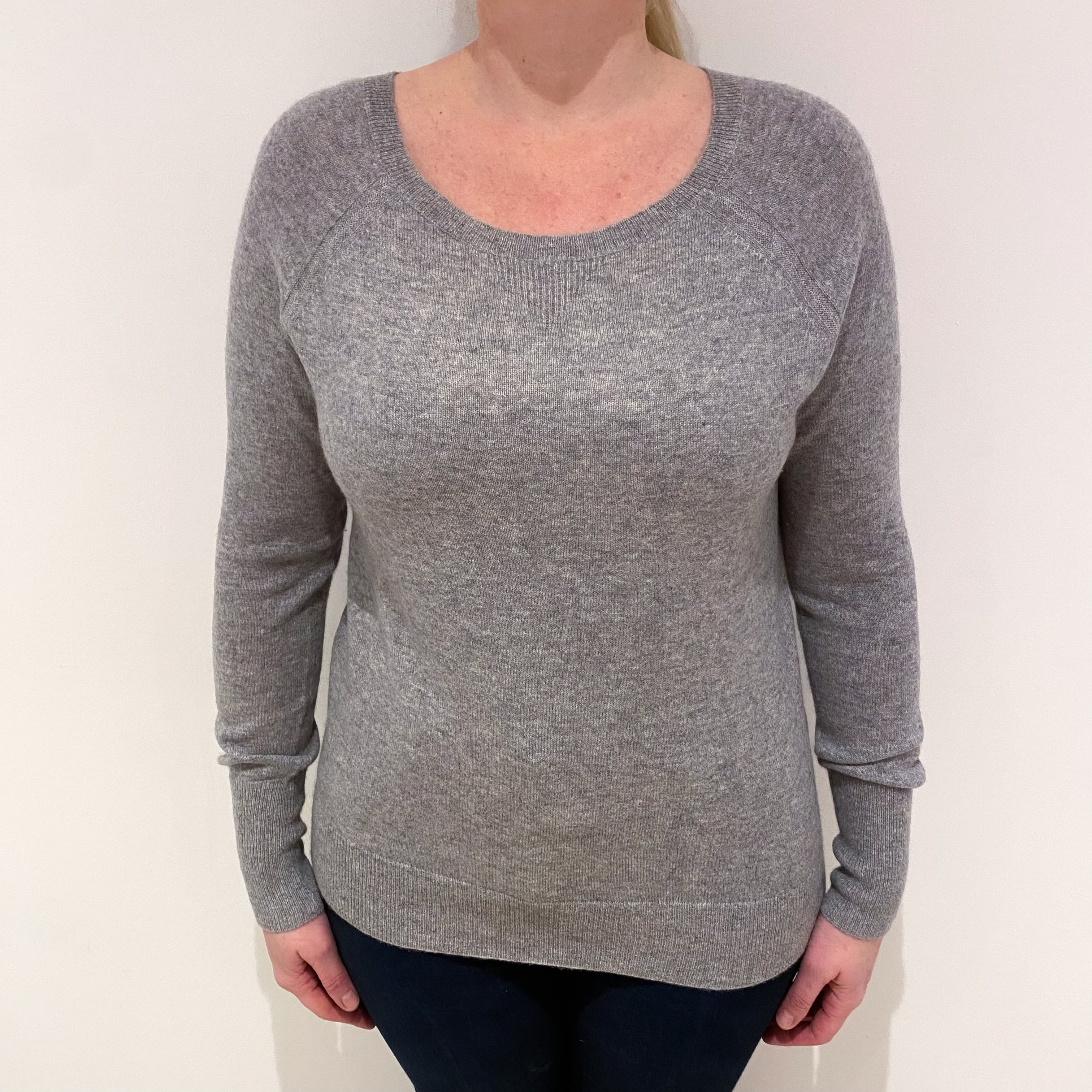 Stone Grey Cashmere Crew Neck Jumper Large