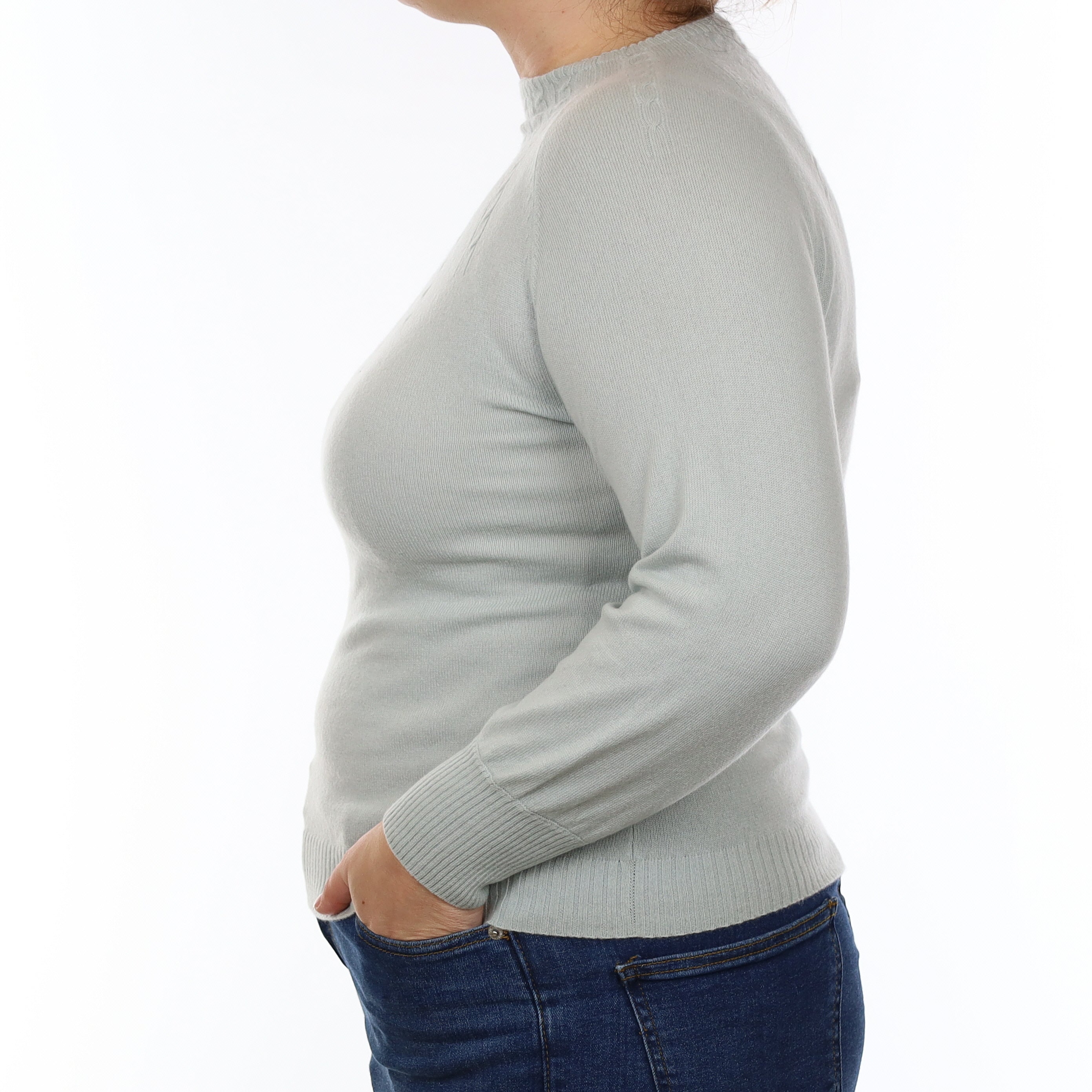 Opal Green Cable Detail Cashmere Turtle Neck Jumper Large