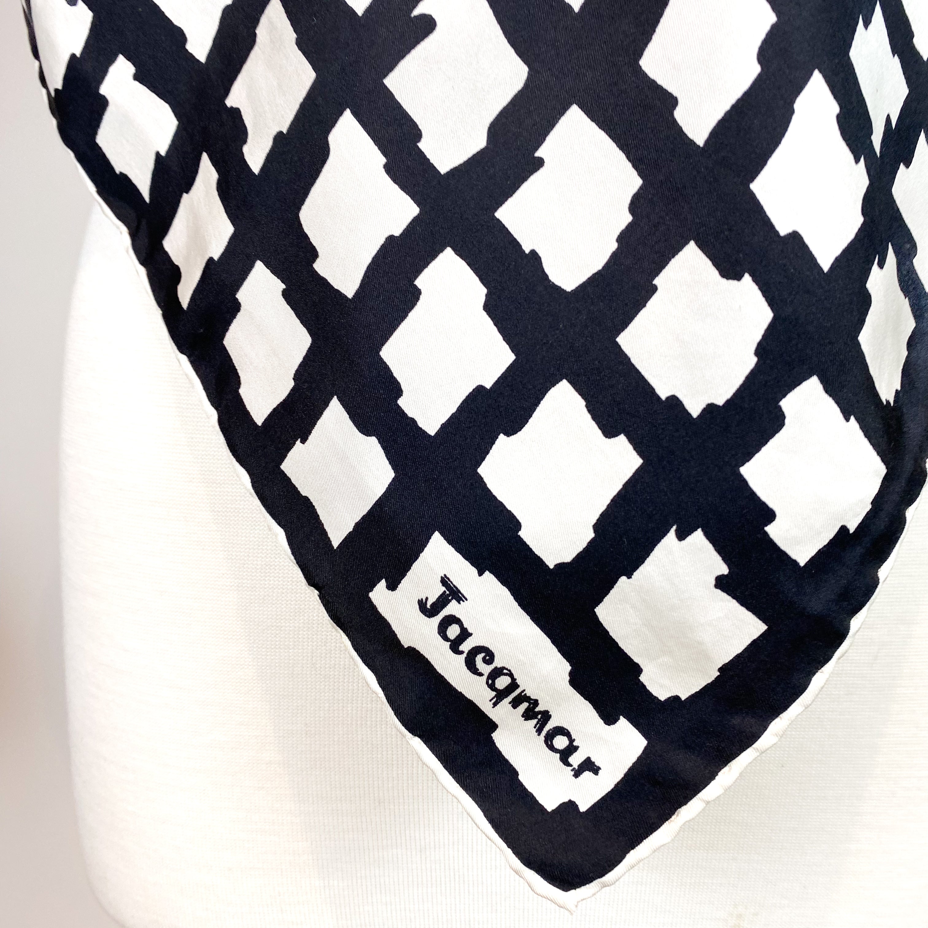 1970s Monochrome Jacqmar Silk Scarf