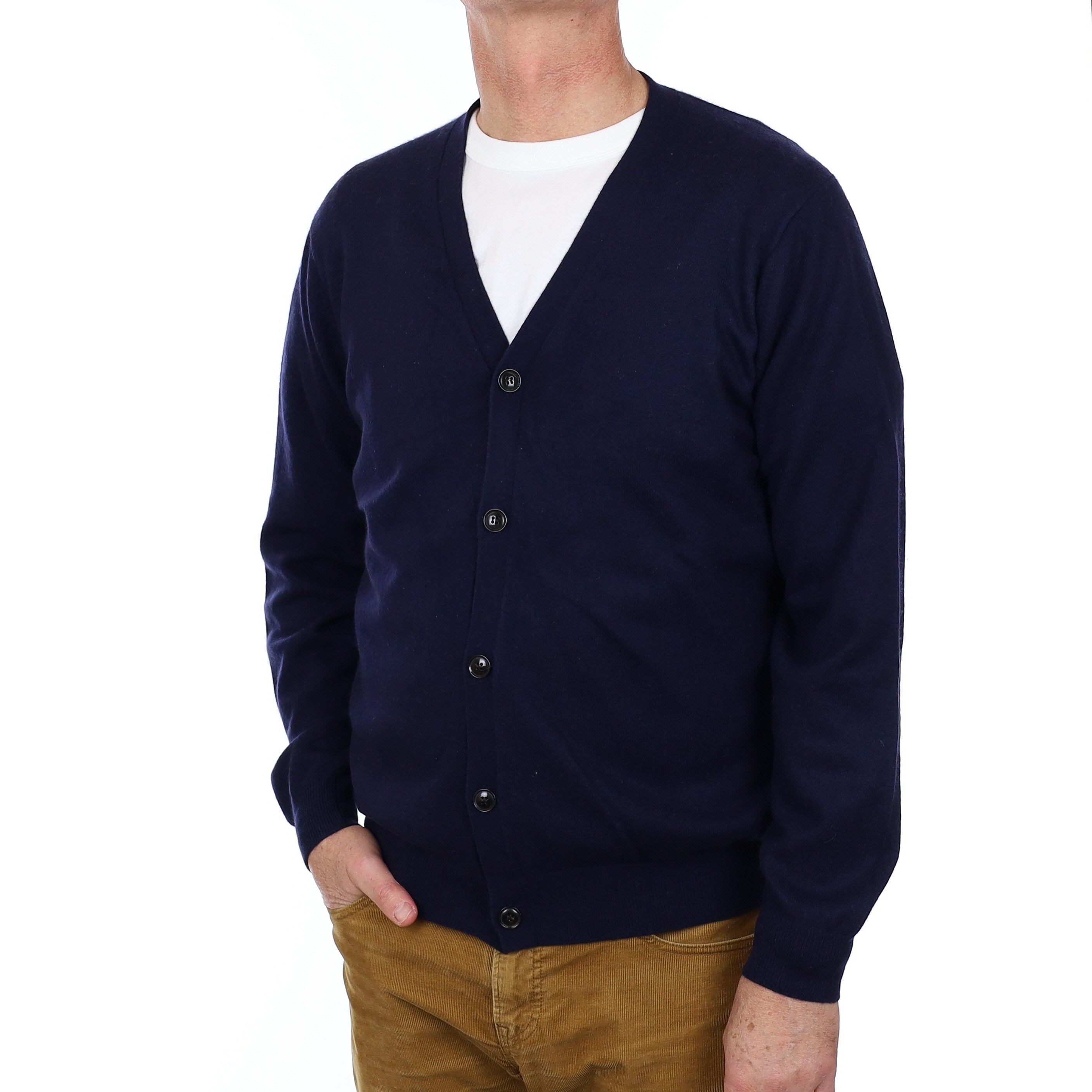 Men’s Navy Blue Cashmere V Neck Cardigan Extra Large