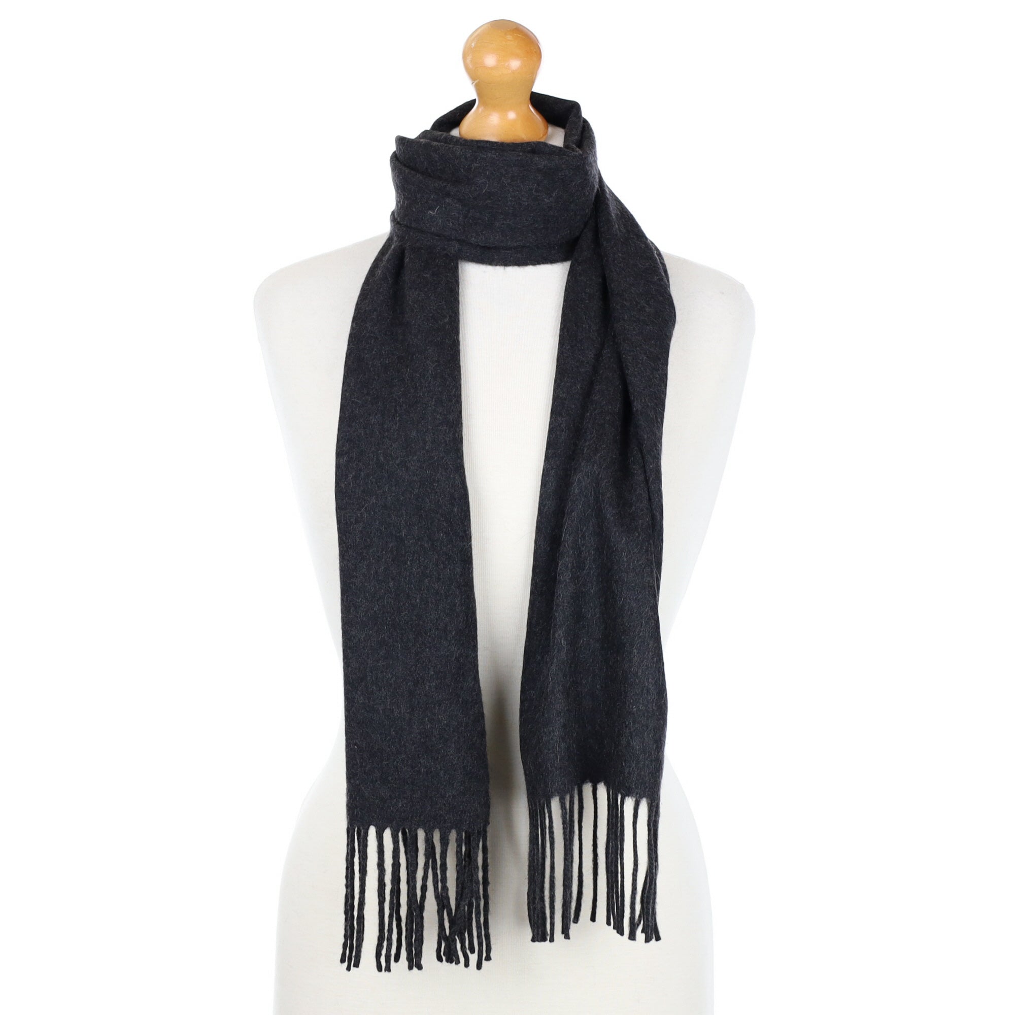 Charcoal Grey Cashmere Fringed Woven Scarf