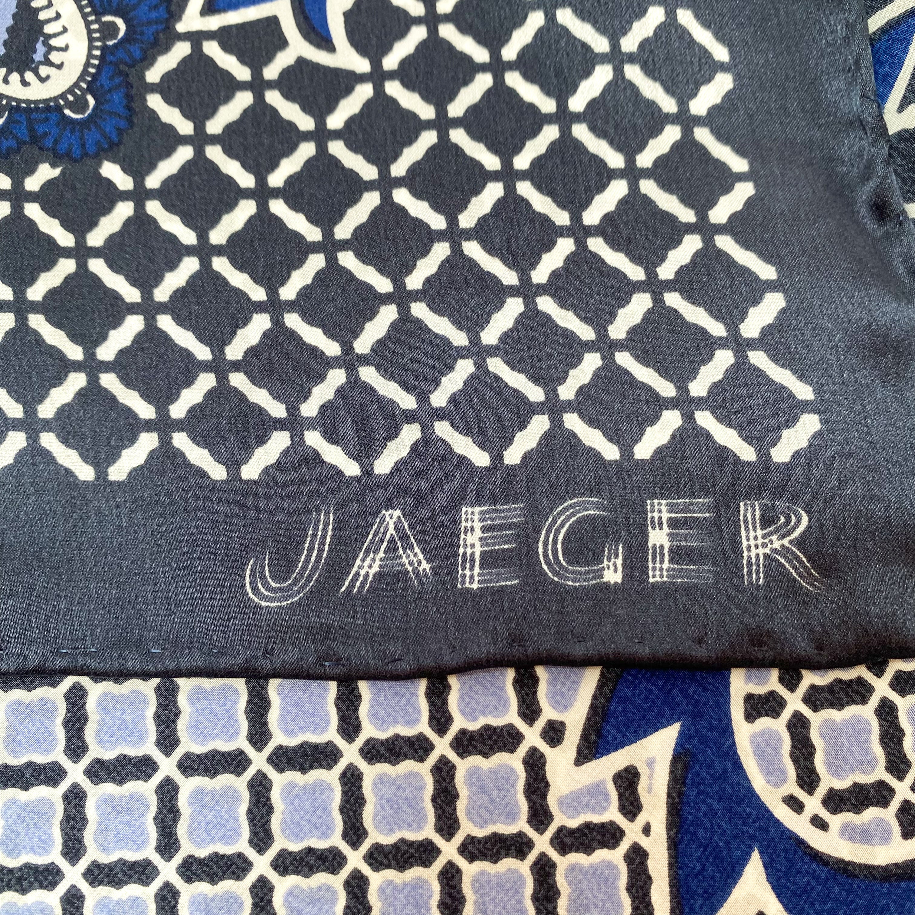 Immaculate Blue Pattern Jaeger Silk Scarf