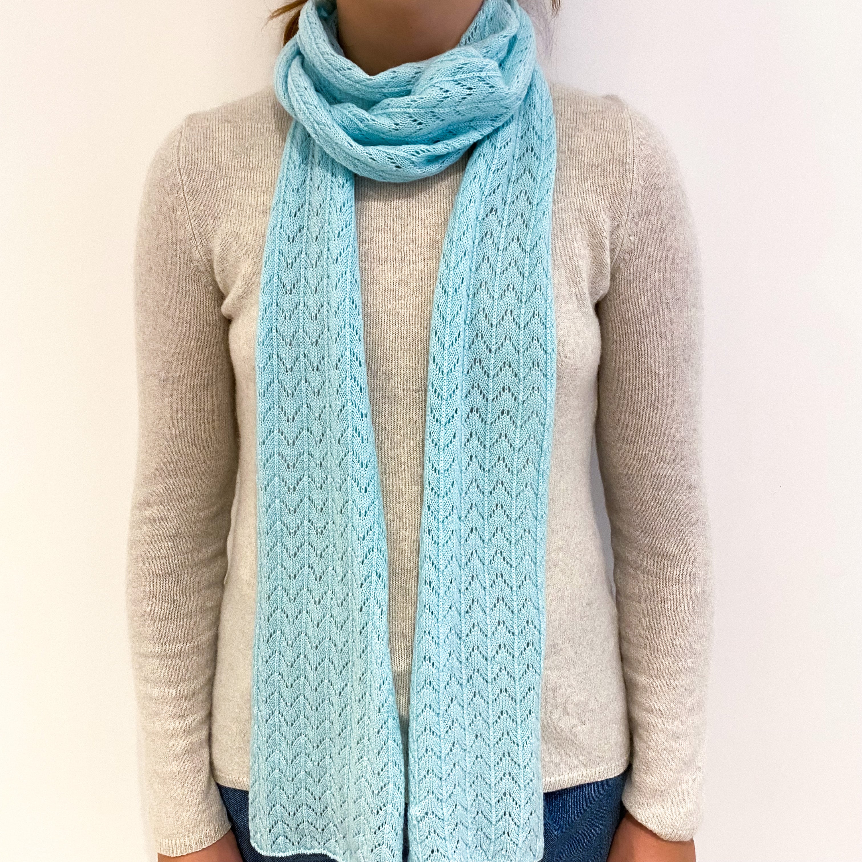 New Scottish Aqua Green Lace Knit Cashmere Scarf