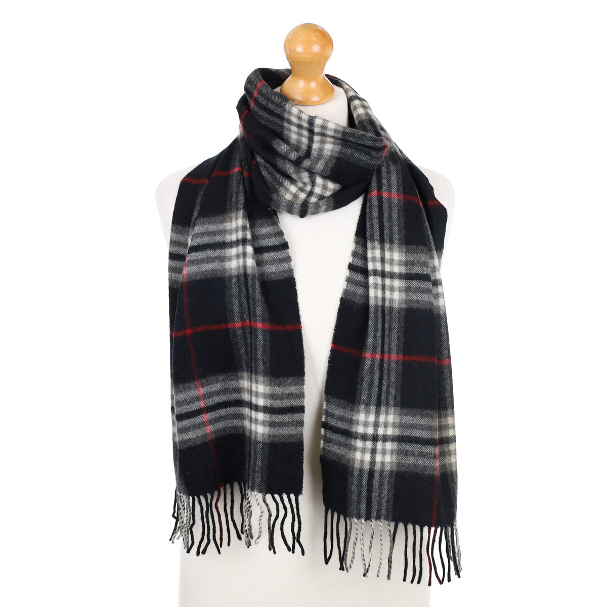 Black and White Checked Fringed Cashmere Woven Scarf