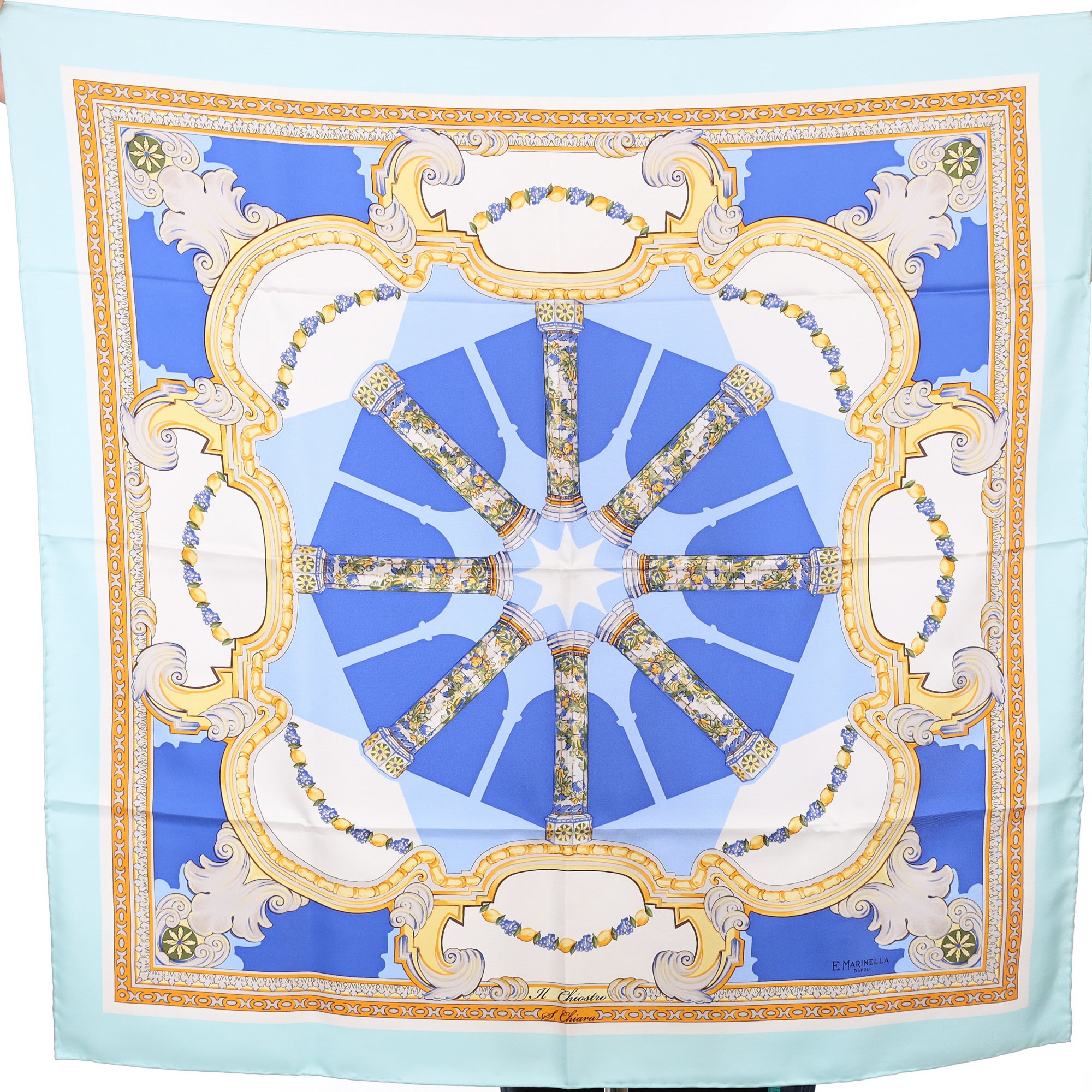 Brand New Boxed E Marinella Blue Patterned Silk Scarf
