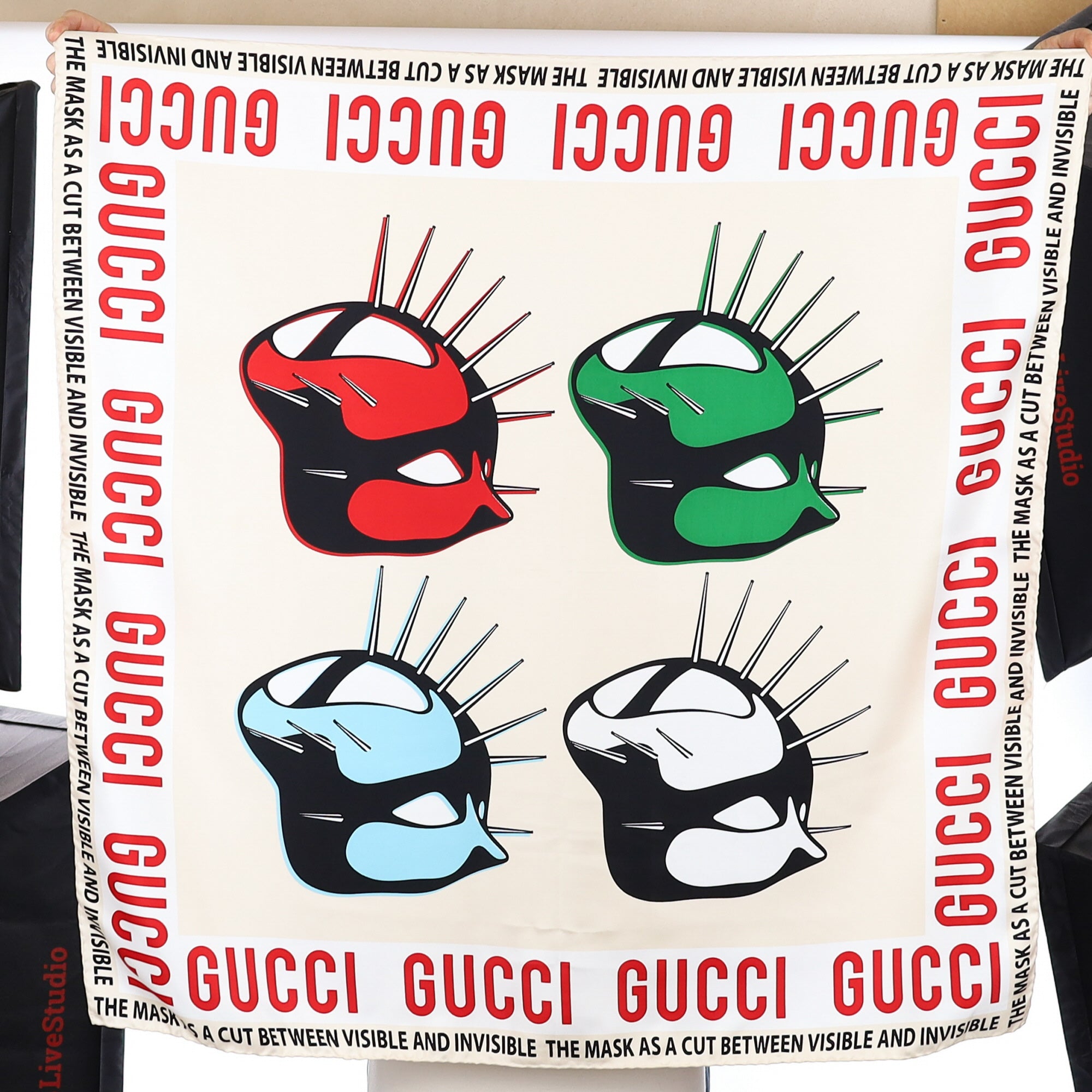 Brand New Gucci Coloured Mask Silk Scarf