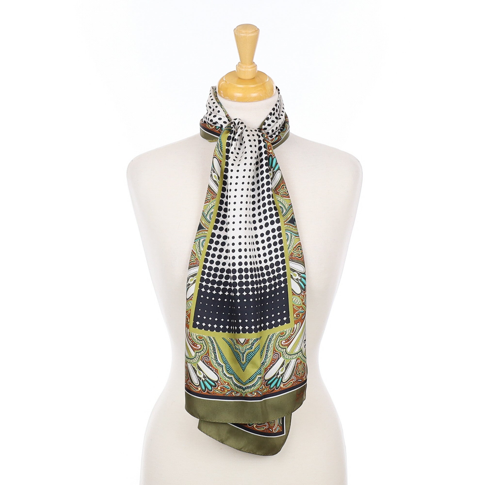 Nicole Miller Abstract Green Patterned Long Silk Scarf
