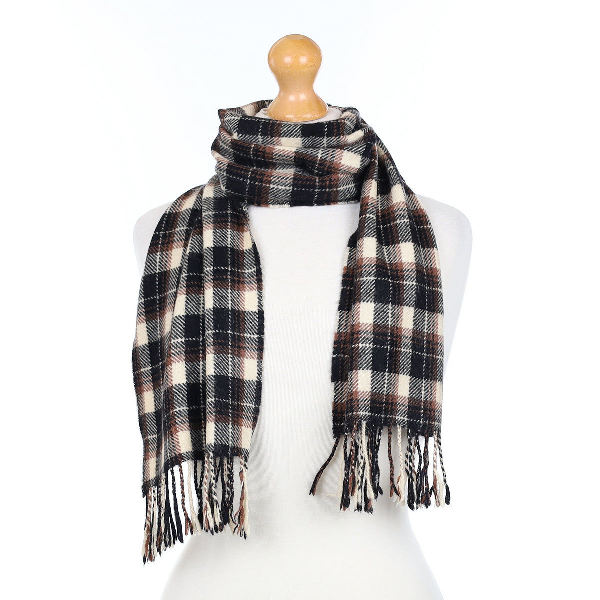 Black and Milk Chocolate Checked Cashmere Woven Scarf