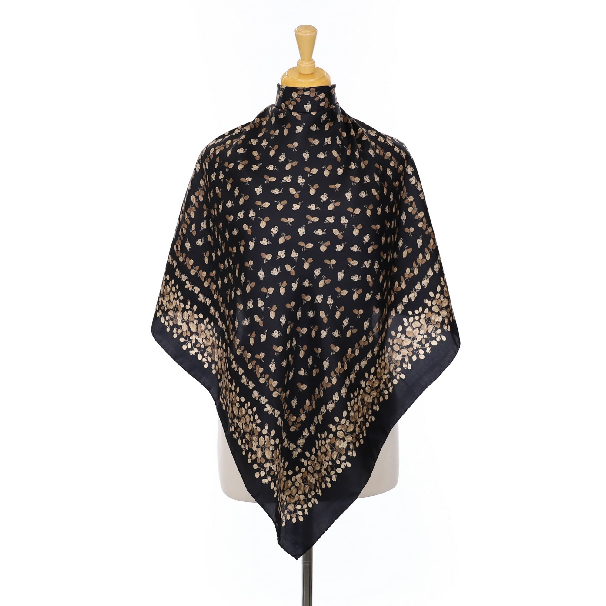Ostinelli Black Leaf Design Vintage Silk Scarf