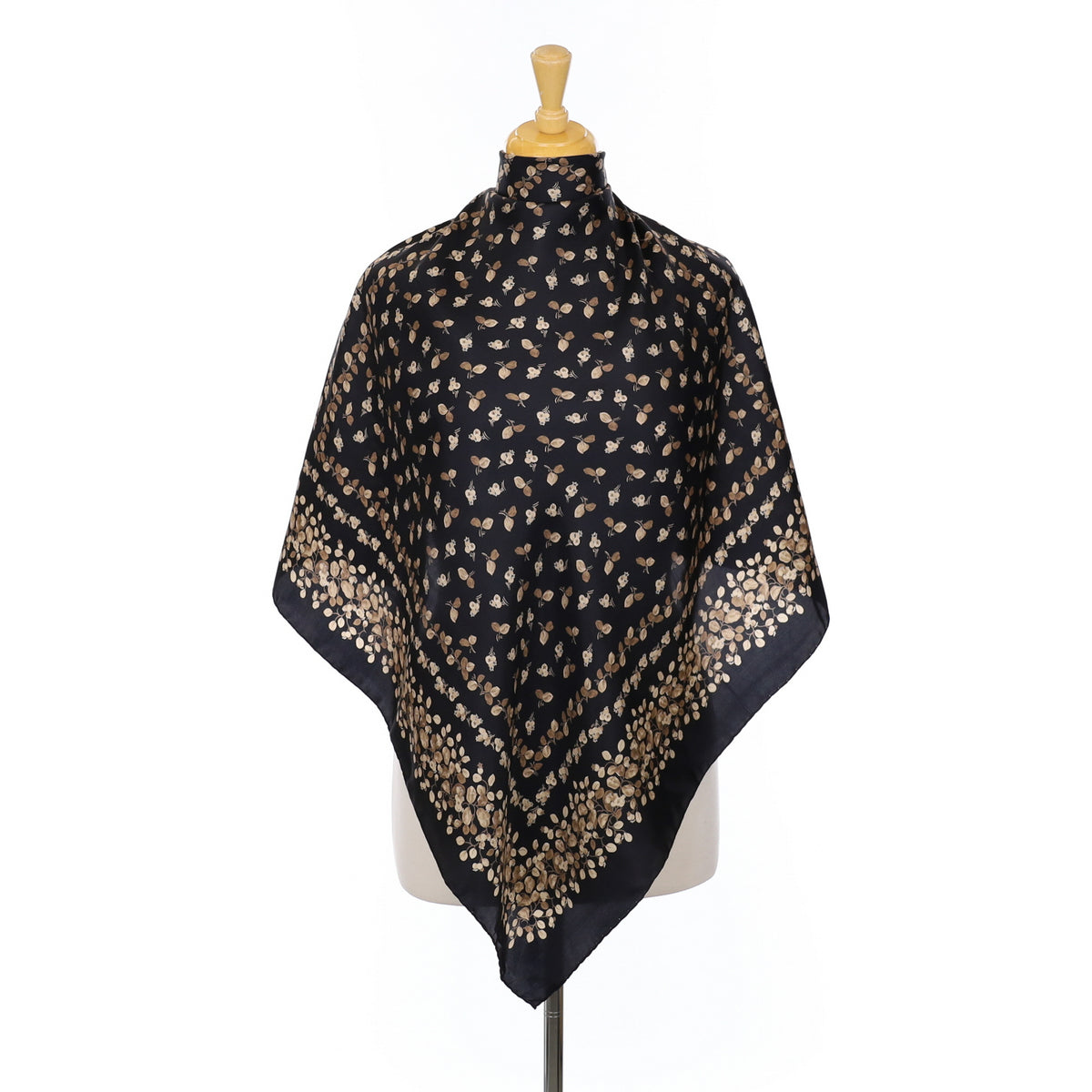 Ostinelli Black Leaf Design Vintage Silk Scarf