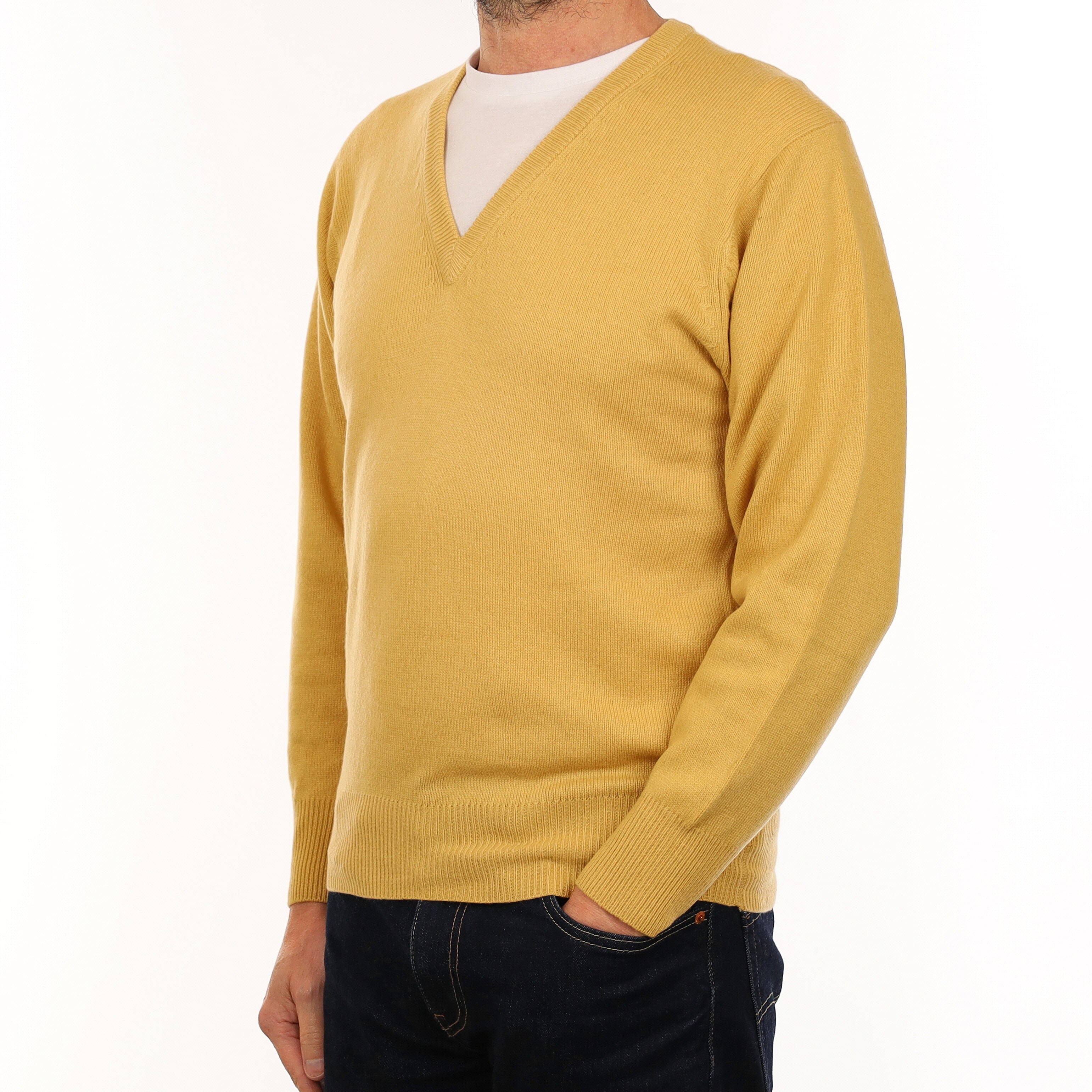 Men's Golden Yellow Cashmere V Neck Jumper Small