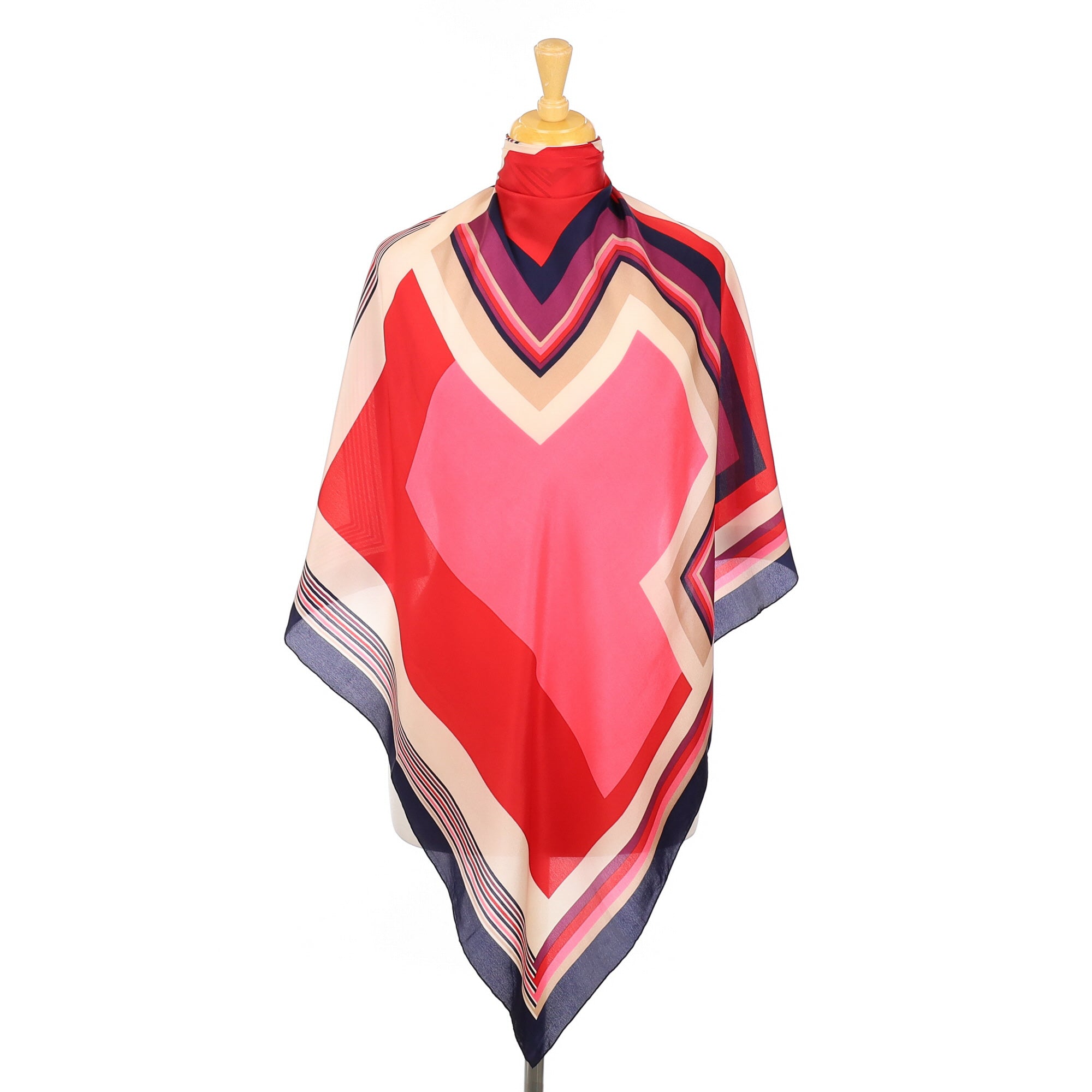 Red and Pink Striped Vintage Silk Scarf