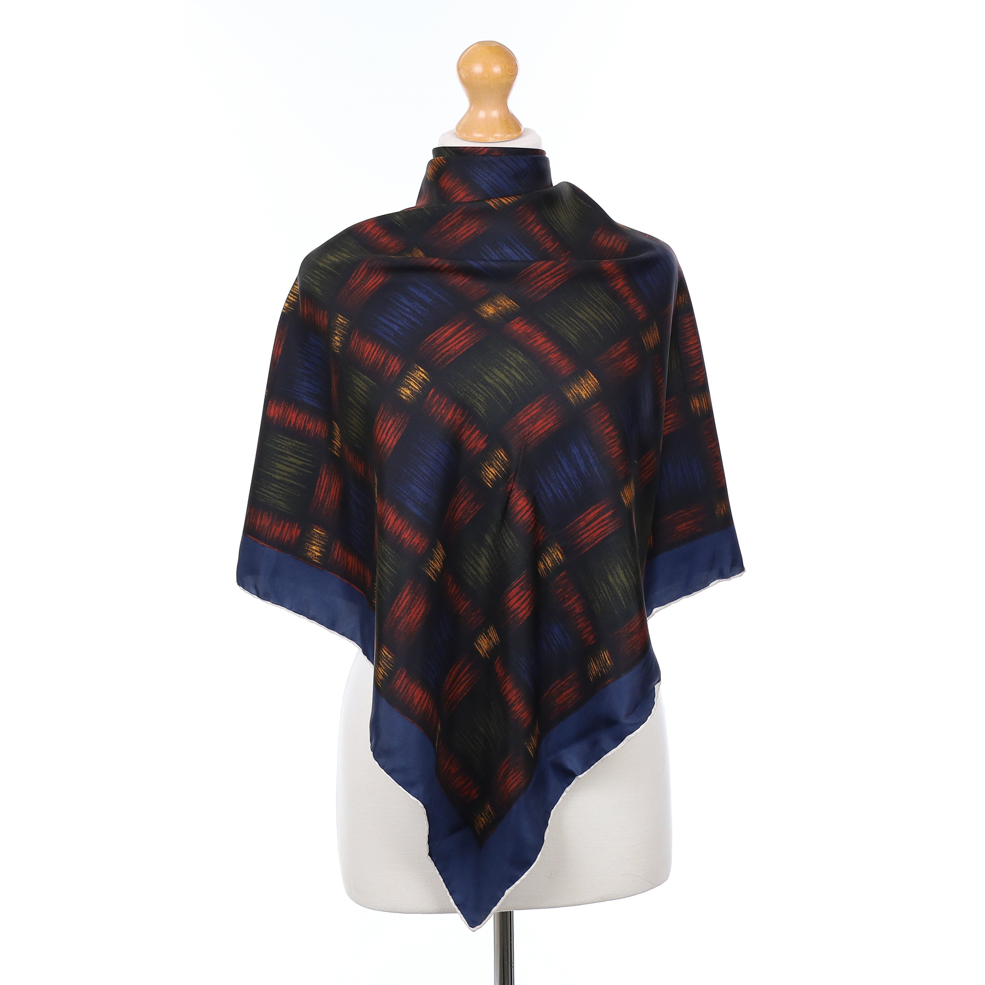 1960’s Blue Grid Vintage Silk Scarf